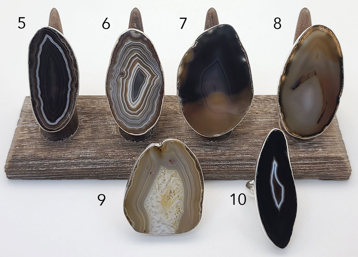 Sterling Silver Nude/Brown Agate Slice Adjustable Ring - Styles 5 to 10 | Charles Albert Jewelry