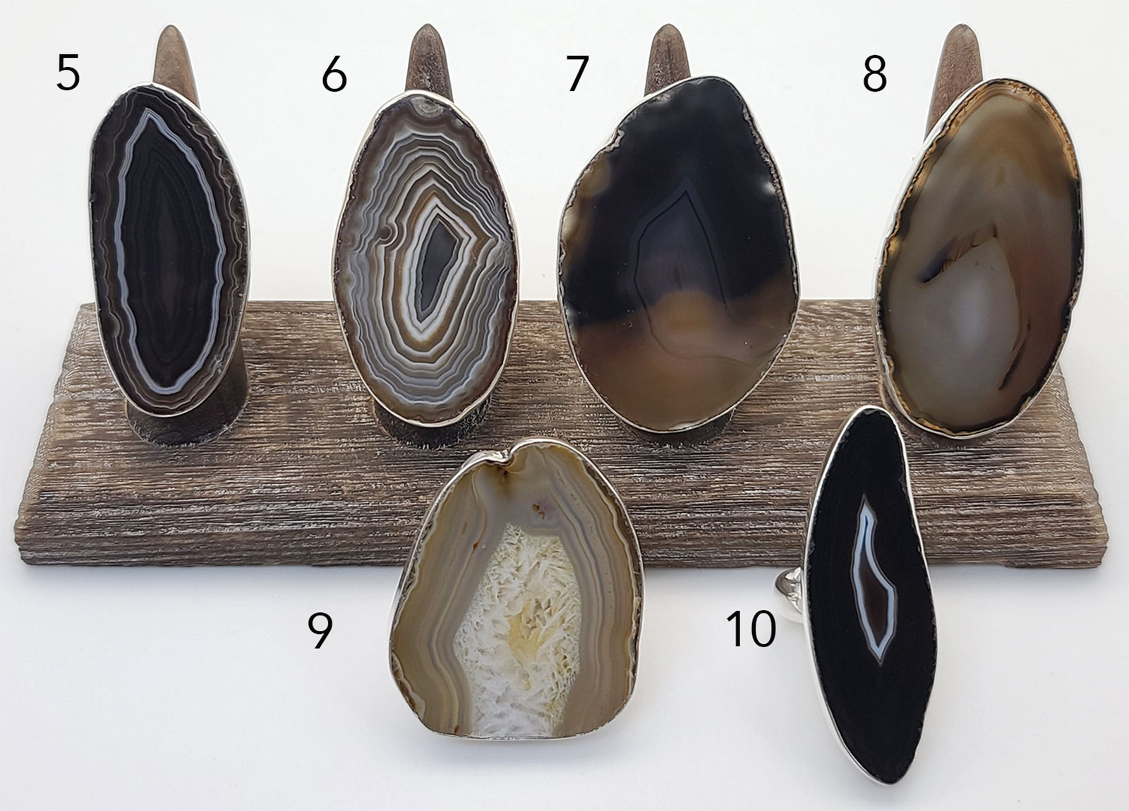 Sterling Silver Nude/Brown Agate Slice Adjustable Ring - Styles 5 to 10 | Charles Albert Jewelry