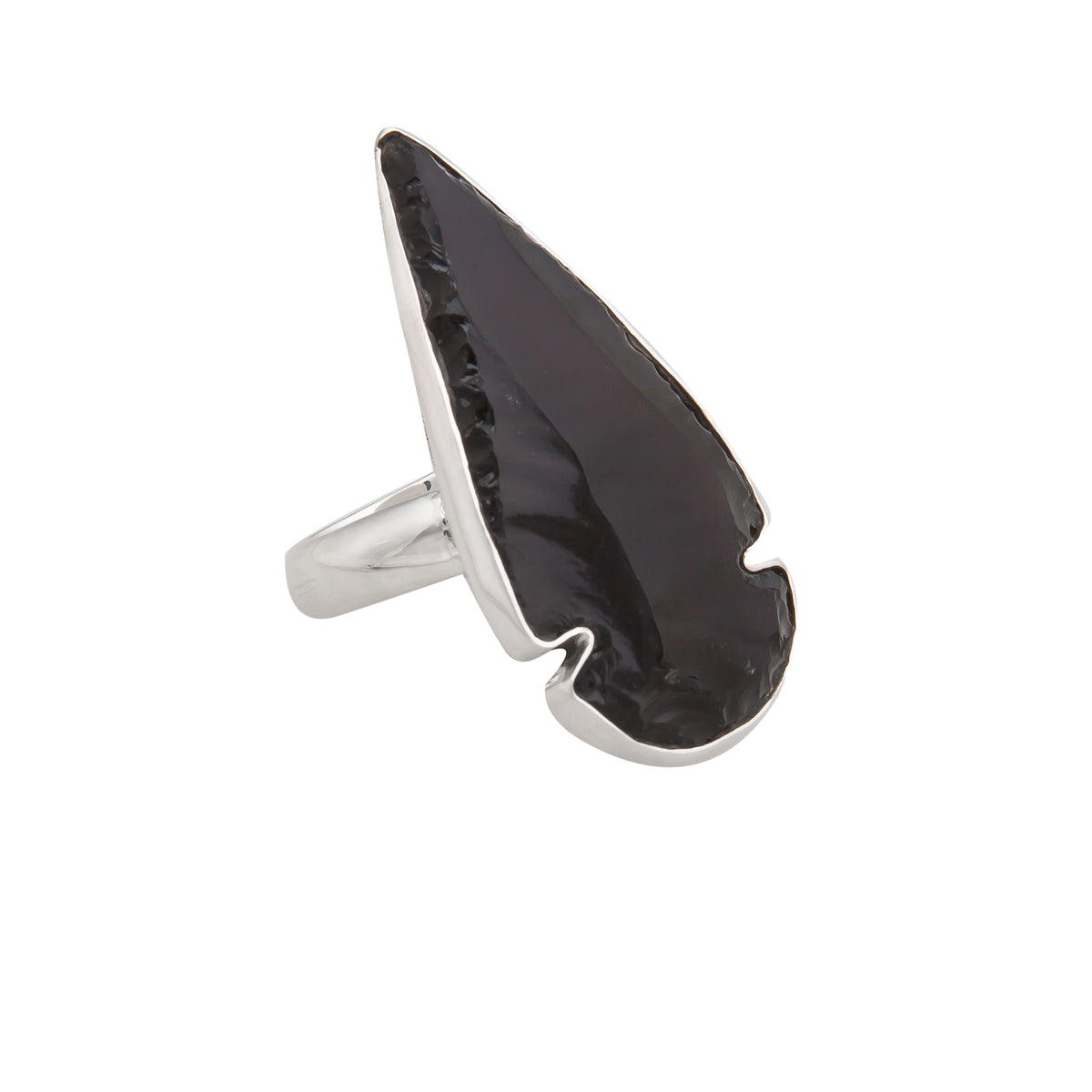 Sterling Silver Obsidian Arrowhead Adjustable Ring | Charles Albert Jewelry