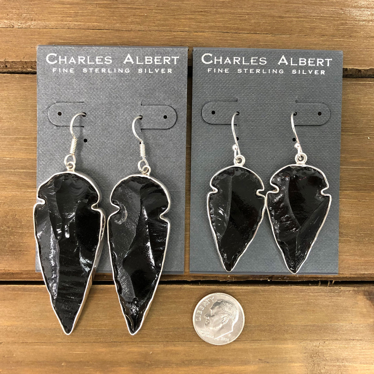Sterling Silver Obsidian Arrowhead Drop Earrings | Charles Albert Jewelry