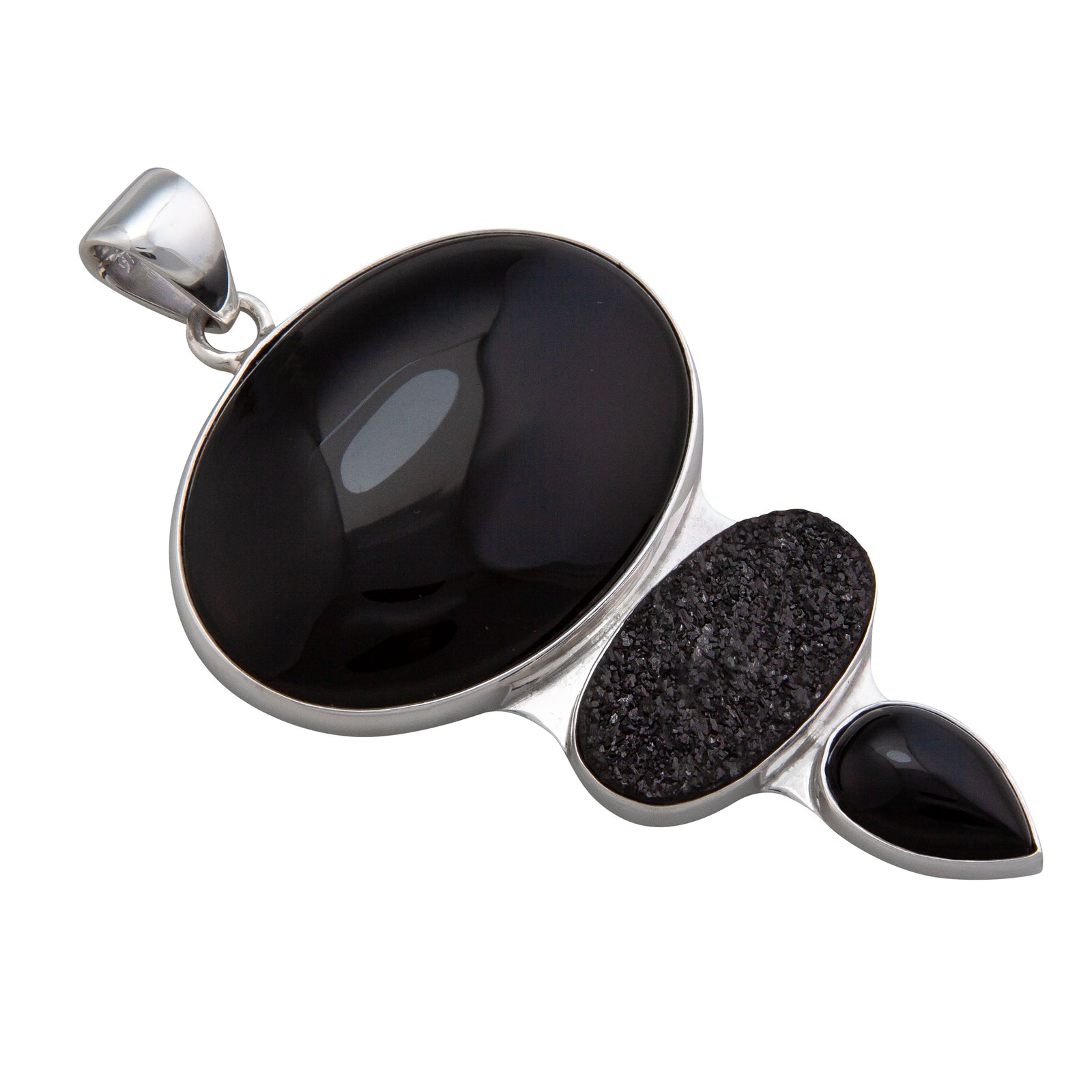 Sterling Silver Onyx and Black Druzy Triple Pendant | Charles Albert Jewelry
