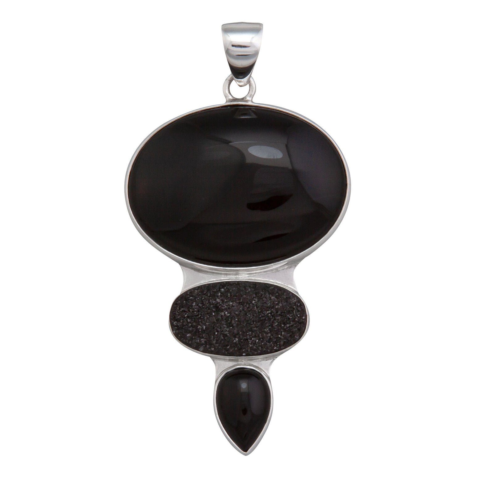 Sterling Silver Onyx and Black Druzy Triple Pendant Charles Albert Inc