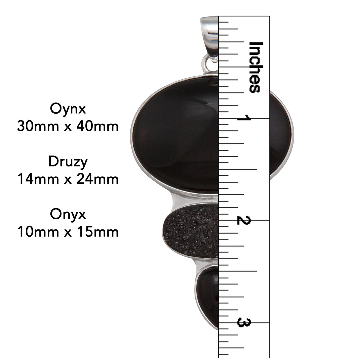 Sterling Silver Onyx and Black Druzy Triple Pendant | Charles Albert Jewelry