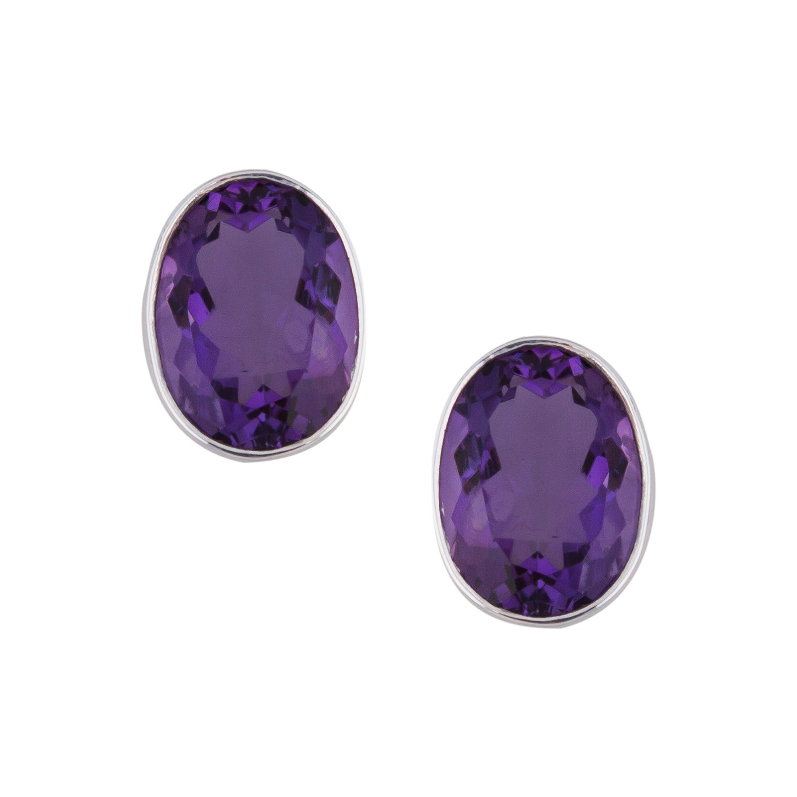 Sterling Silver Oval Amethyst Clip Earrings | Charles Albert Jewelry