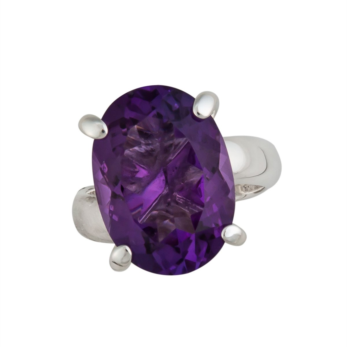 Sterling Silver Oval Amethyst Prong Set Adjustable Ring | Charles Albert Jewelry