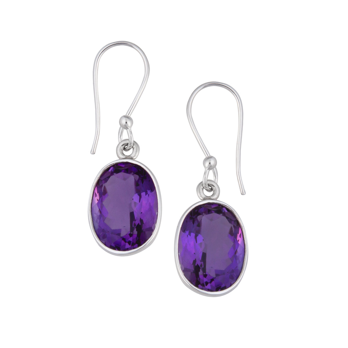 Sterling Silver Oval Amethyst Drop Earrings | Charles Albert Jewelry