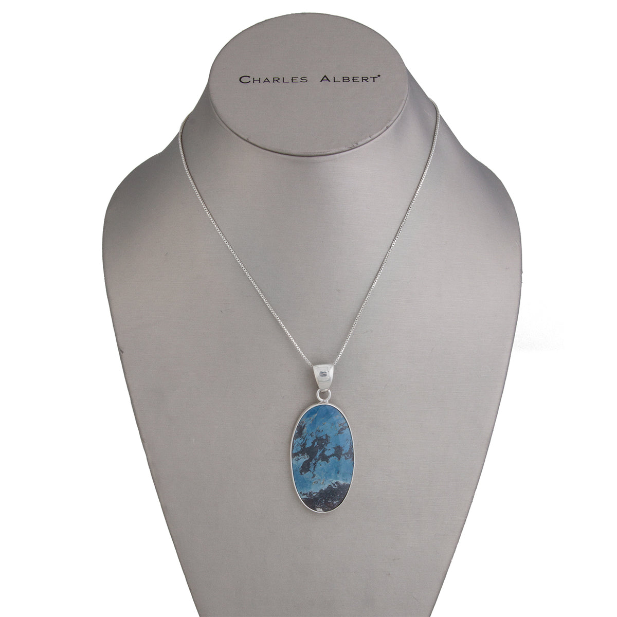 Sterling Silver Oval Aztec Lapis Pendant | Charles Albert Jewelry