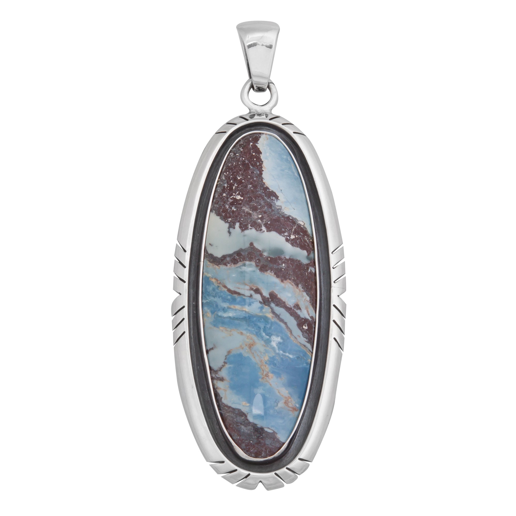 Sterling Silver Oval Aztec Lapis Pendant with Detailed Edge | Charles Albert Jewelry