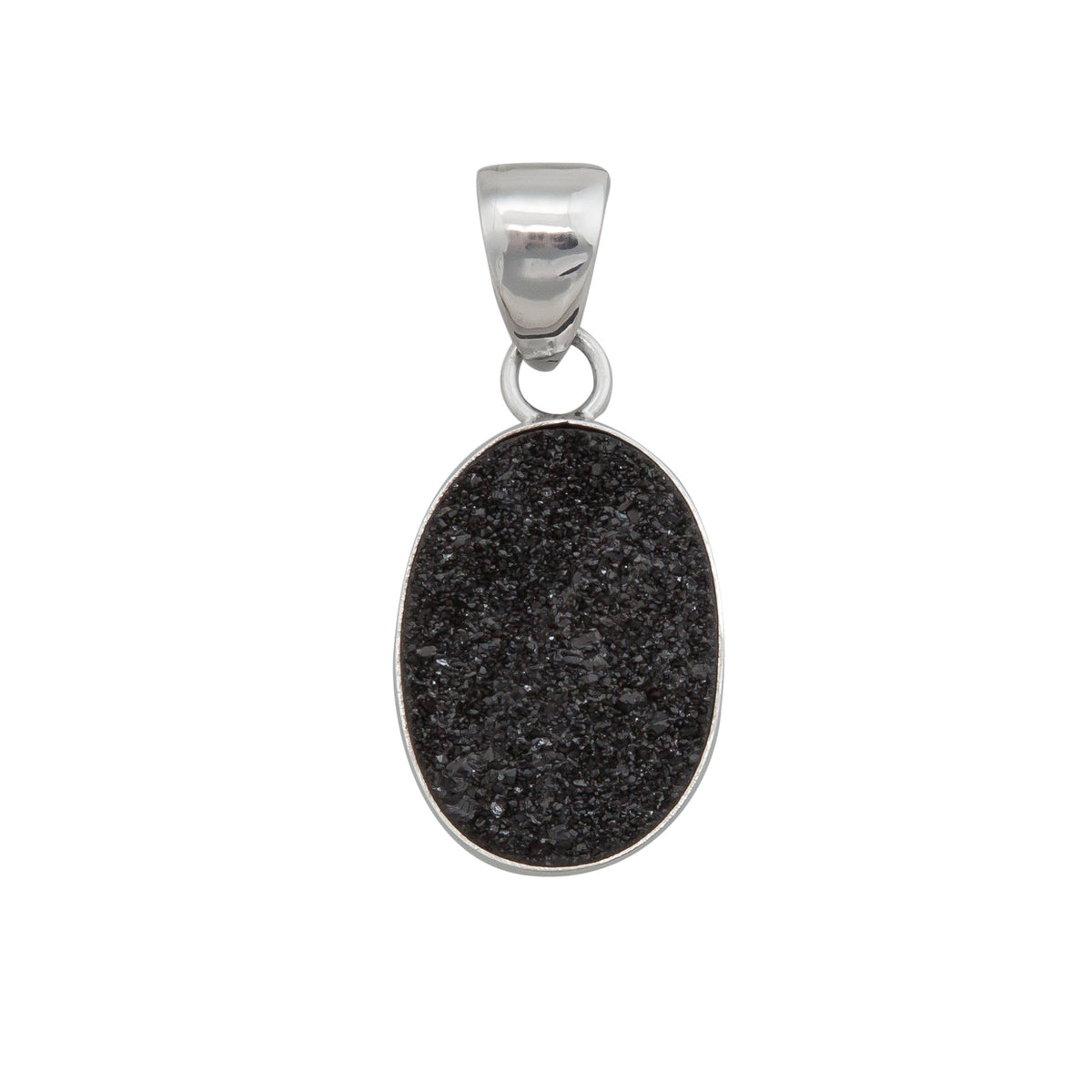 Sterling Silver Oval Black Druzy Pendant | Charles Albert Jewelry