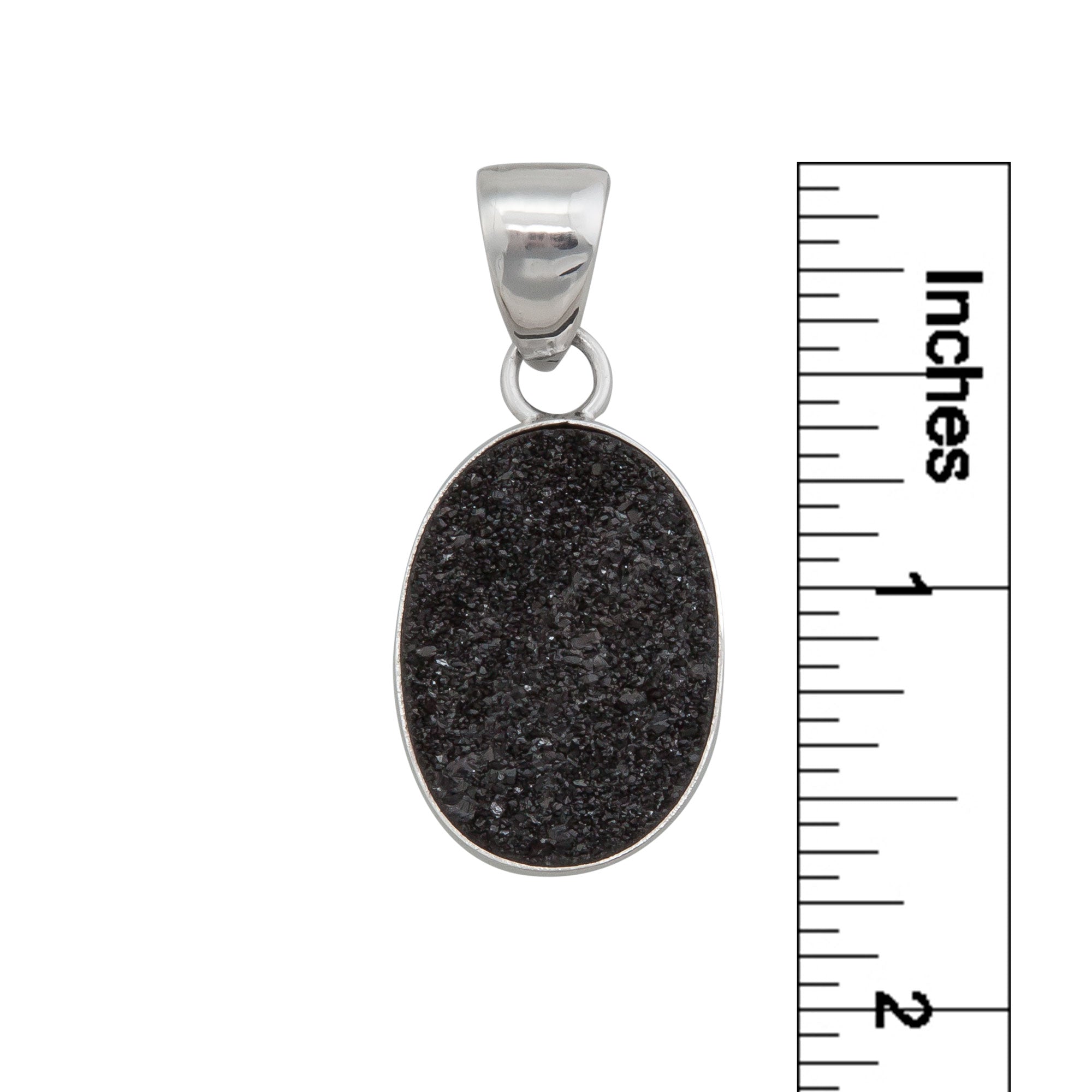 Sterling Silver Oval Black Druzy Pendant | Charles Albert Jewelry