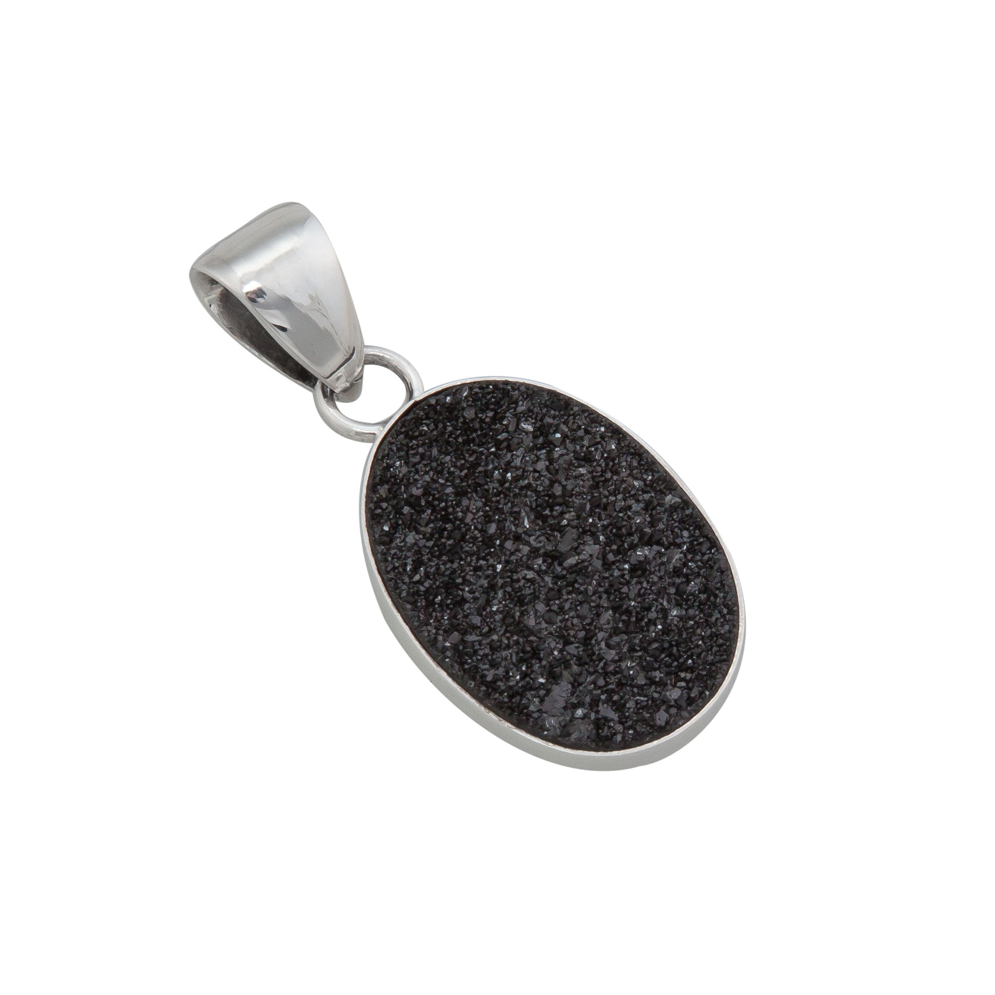 Sterling Silver Oval Black Druzy Pendant | Charles Albert Jewelry