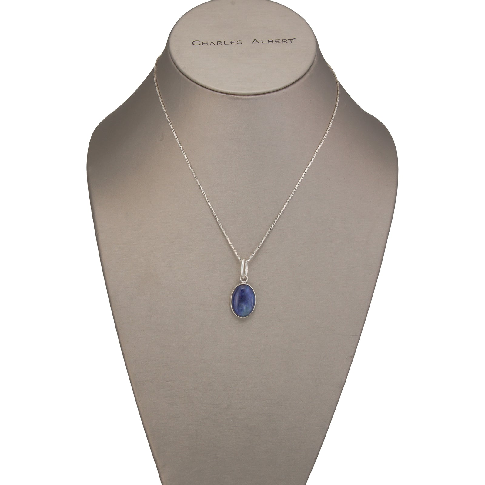 Sterling Silver Oval Kyanite Charm Pendant | Charles Albert Jewelry