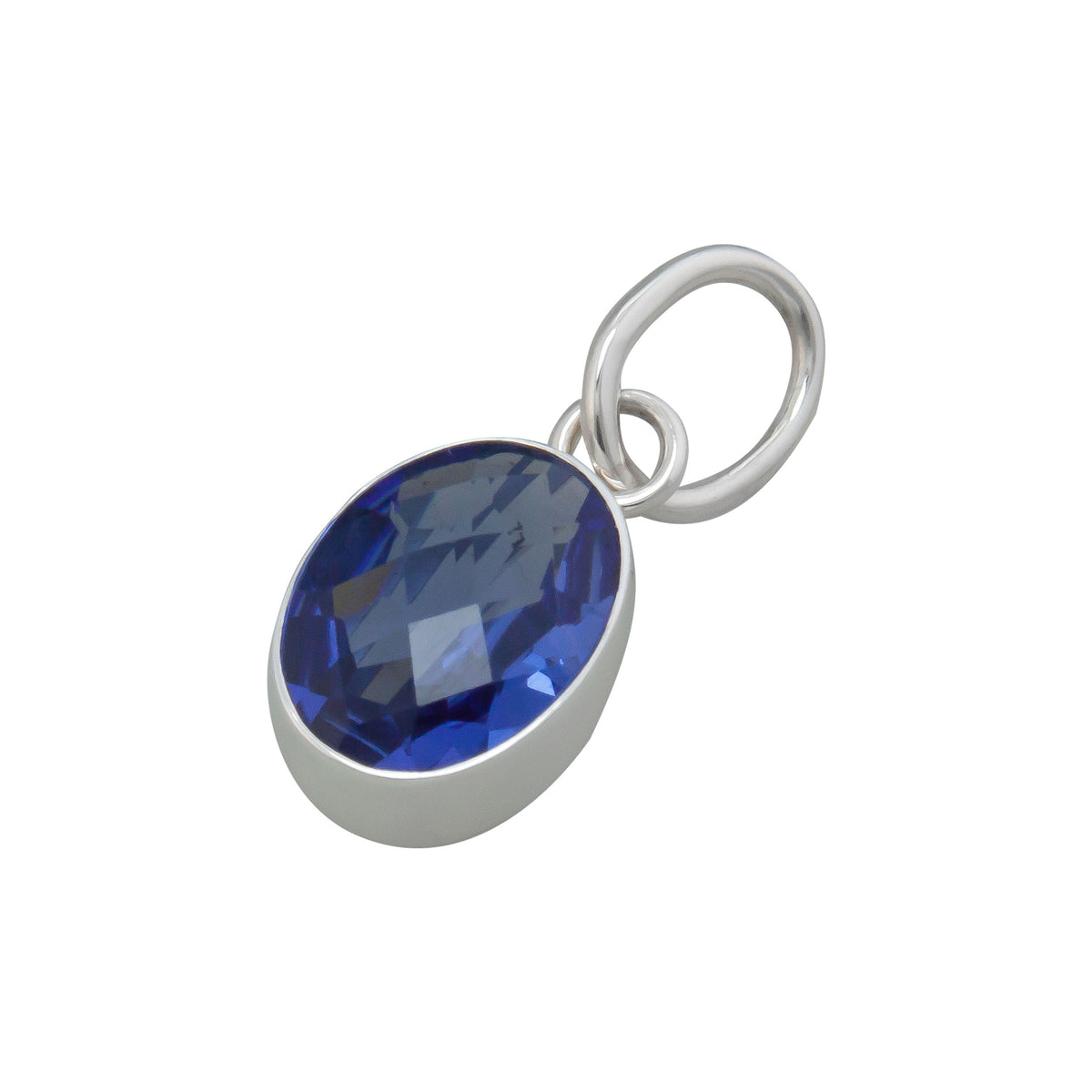 Sterling Silver Oval Lab Sapphire Charm Pendant | Charles Albert Jewelry