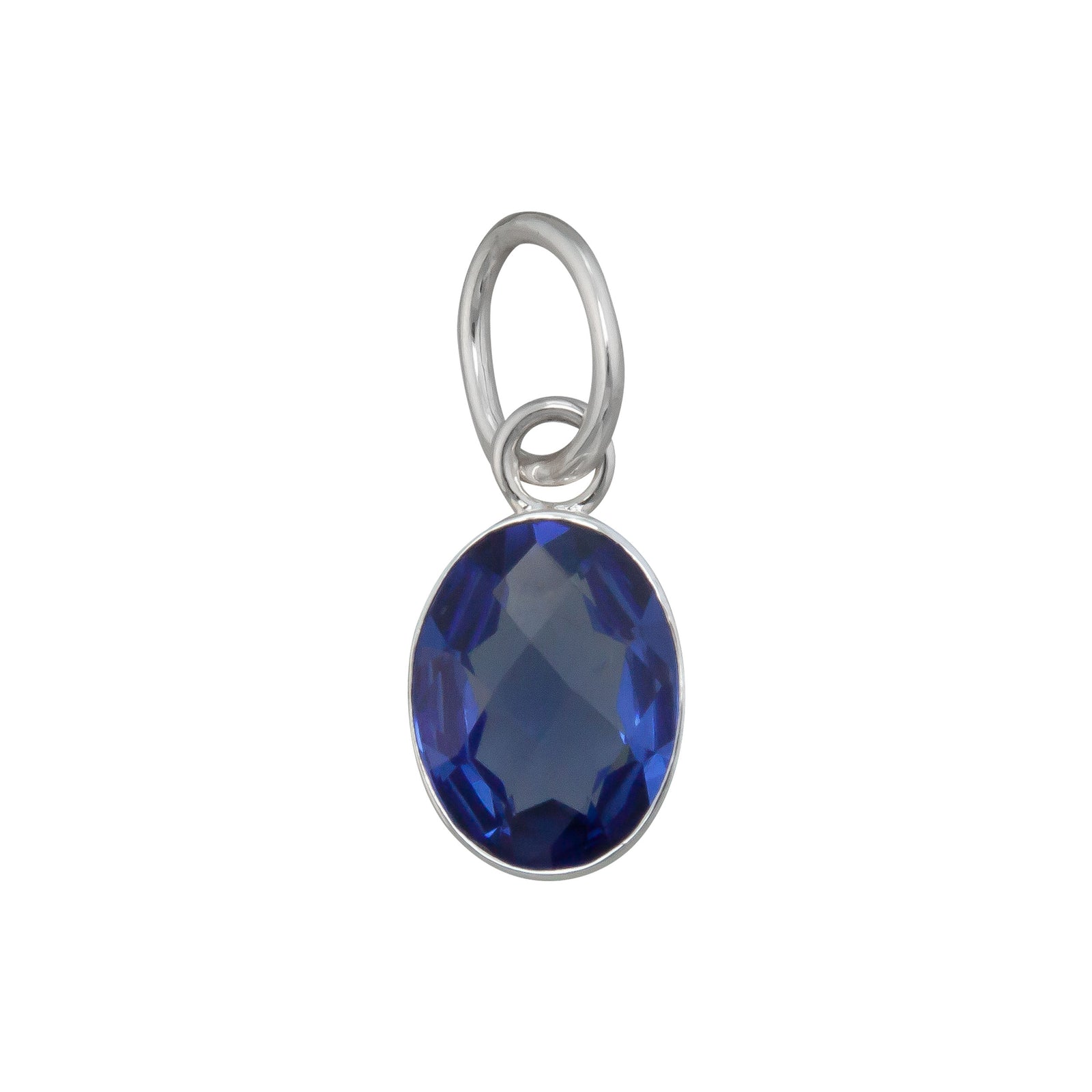 Sterling Silver Oval Lab Sapphire Charm Pendant | Charles Albert Jewelry