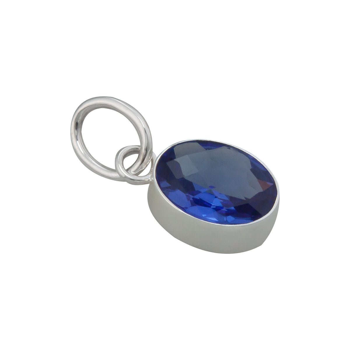 Sterling Silver Oval Lab Sapphire Charm Pendant | Charles Albert Jewelry