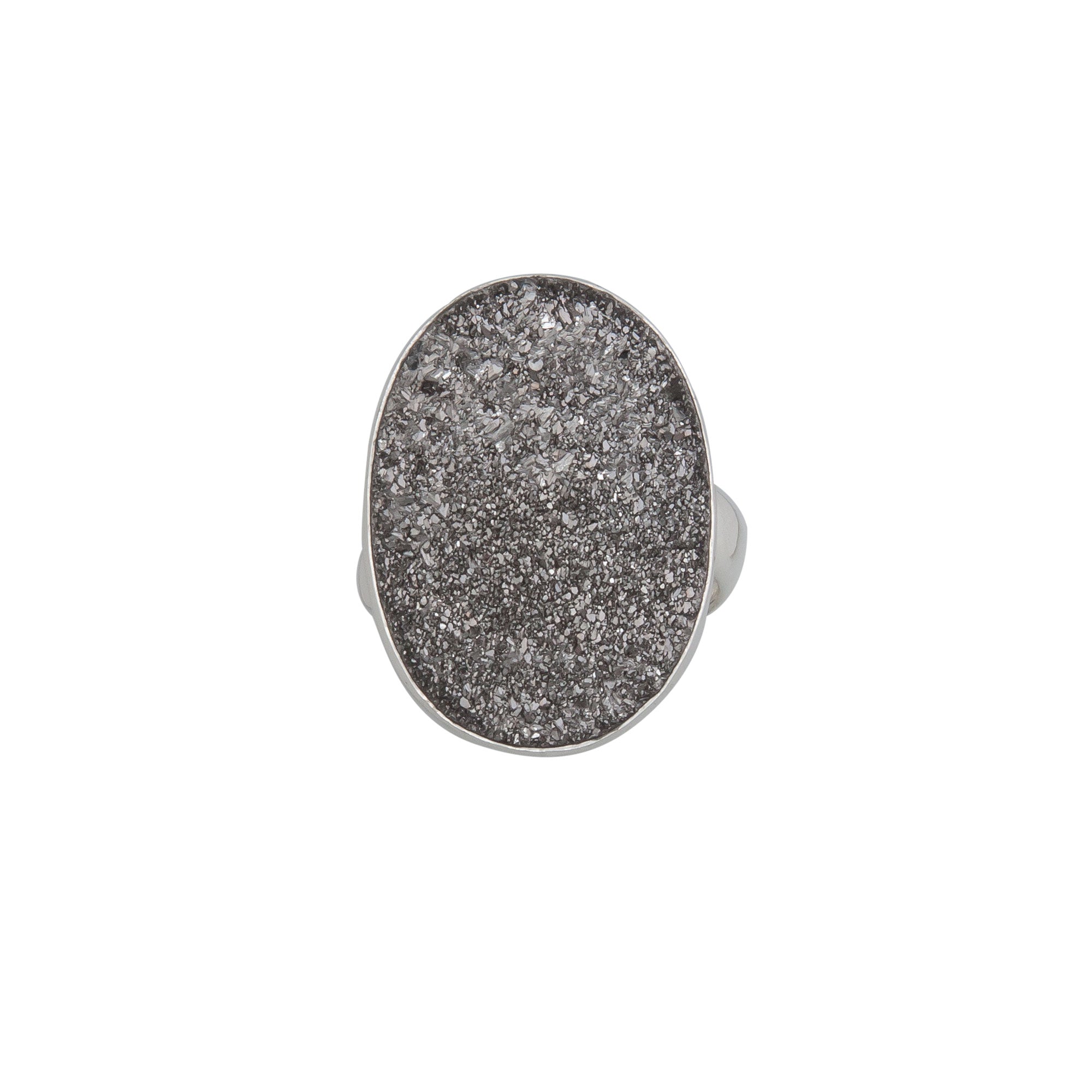 Sterling Silver Oval Platinum Druzy Adjustable Ring | Charles Albert Jewelry