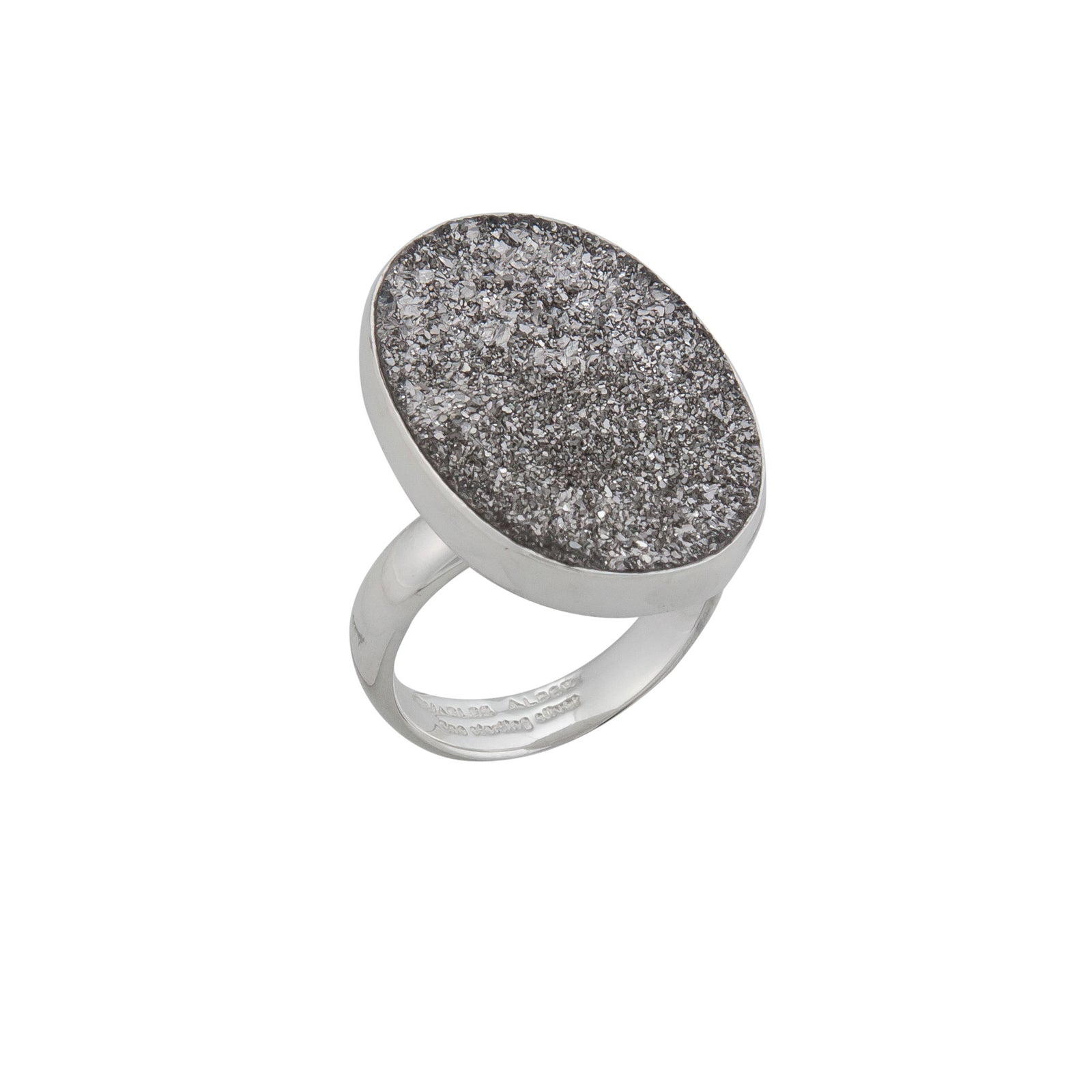 Sterling Silver Oval Platinum Druzy Adjustable Ring | Charles Albert Jewelry