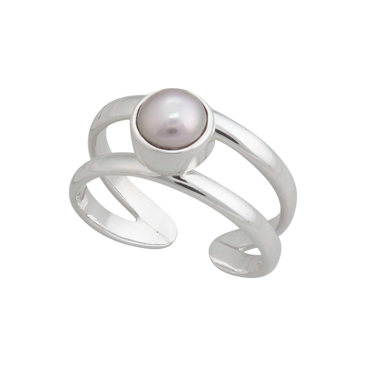 Sterling Silver Pearl Double Band Adjustable Ring | Charles Albert Jewelry