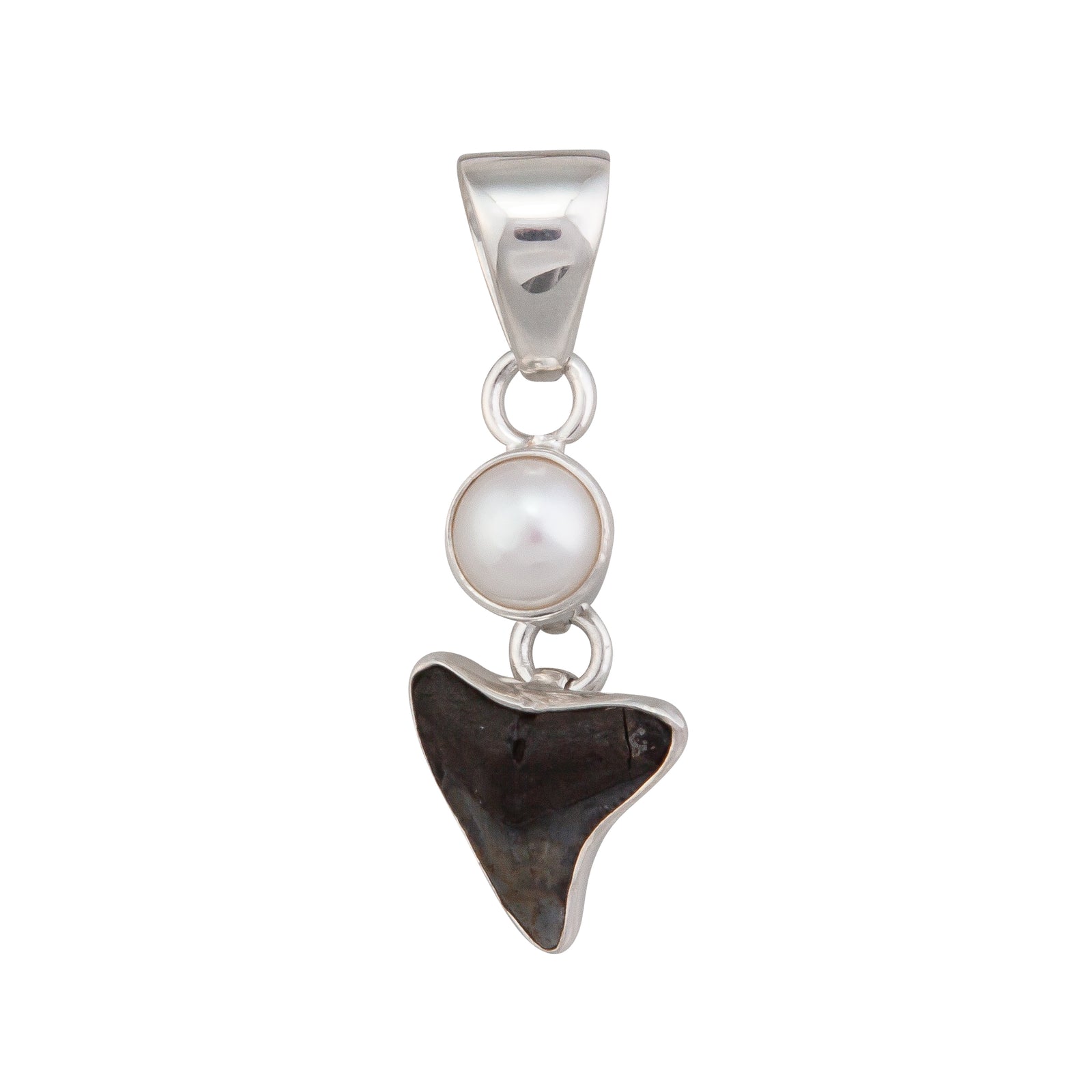 Sterling Silver Pearl & Shark Tooth Pendant | Charles Albert Jewelry