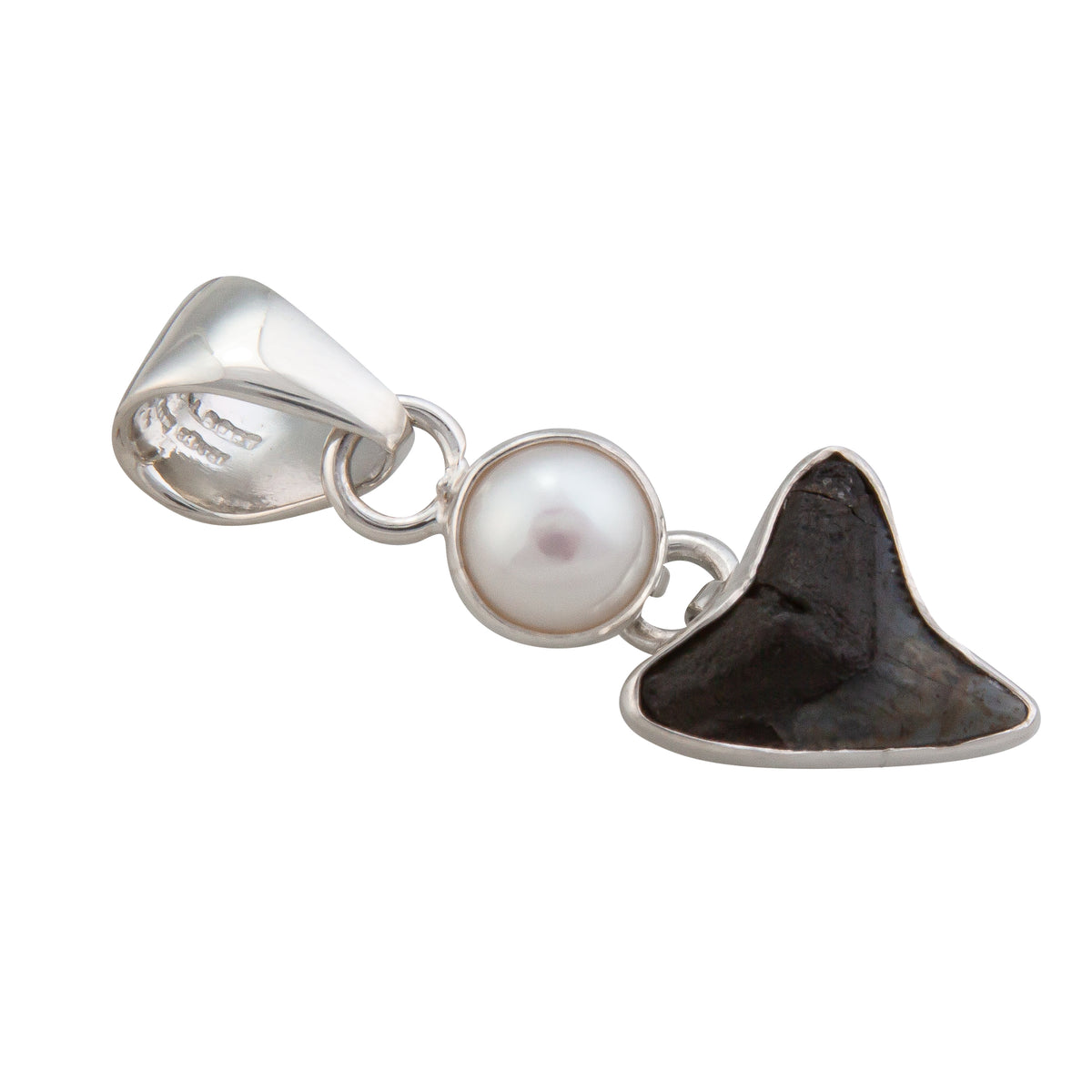 Sterling Silver Pearl & Shark Tooth Pendant | Charles Albert Jewelry
