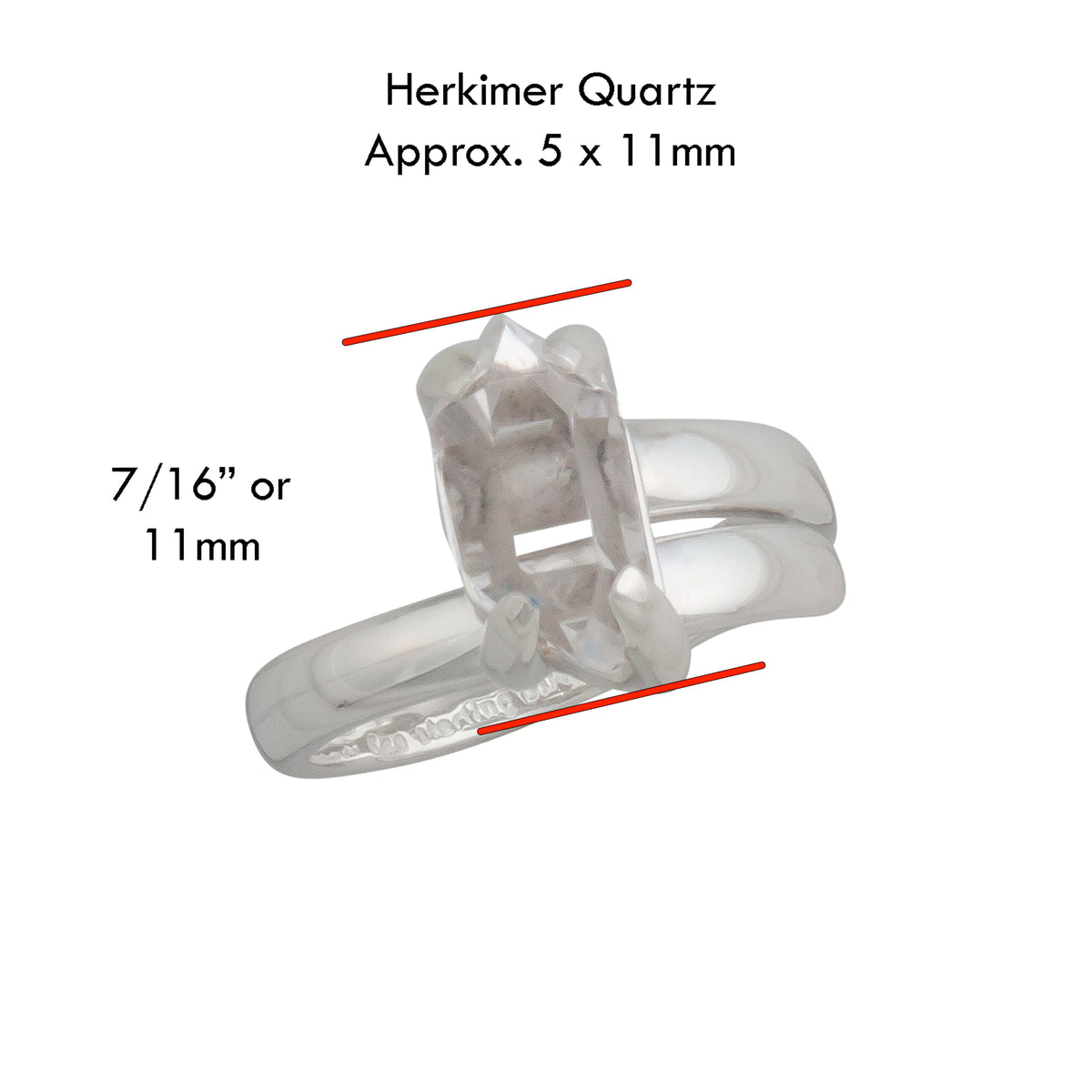 Sterling Silver Petite Herkimer Diamond Prong Set Adjustable Ring | Charles Albert Jewelry