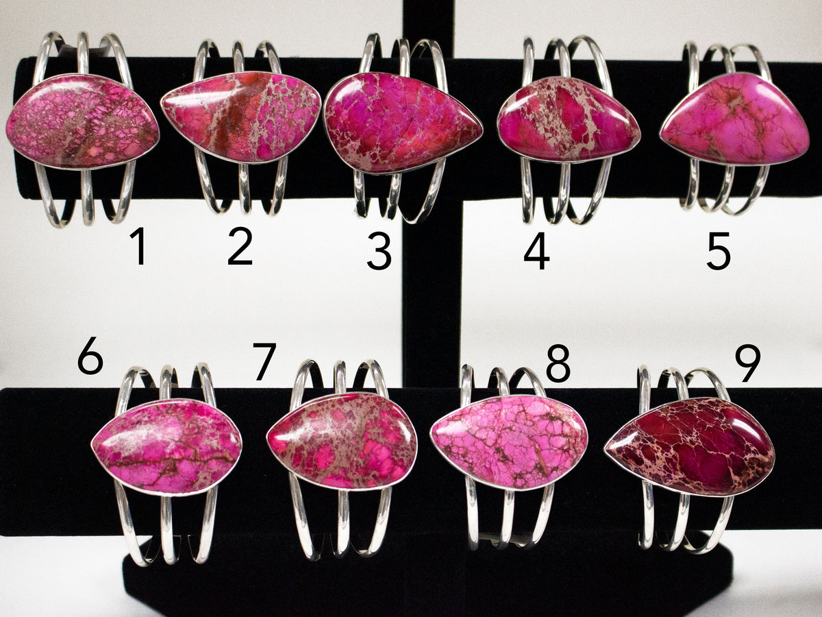Sterling Silver Pink Jasper 3-Band Cuff - Styles 1 to 9 | Charles Albert Jewelry
