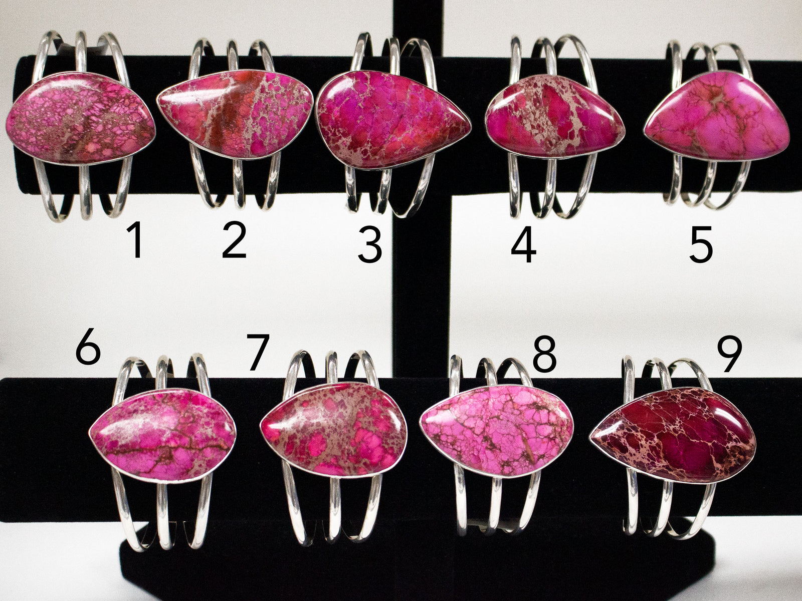 Sterling Silver Pink Jasper 3-Band Cuff - Styles 1 to 9 | Charles Albert Jewelry