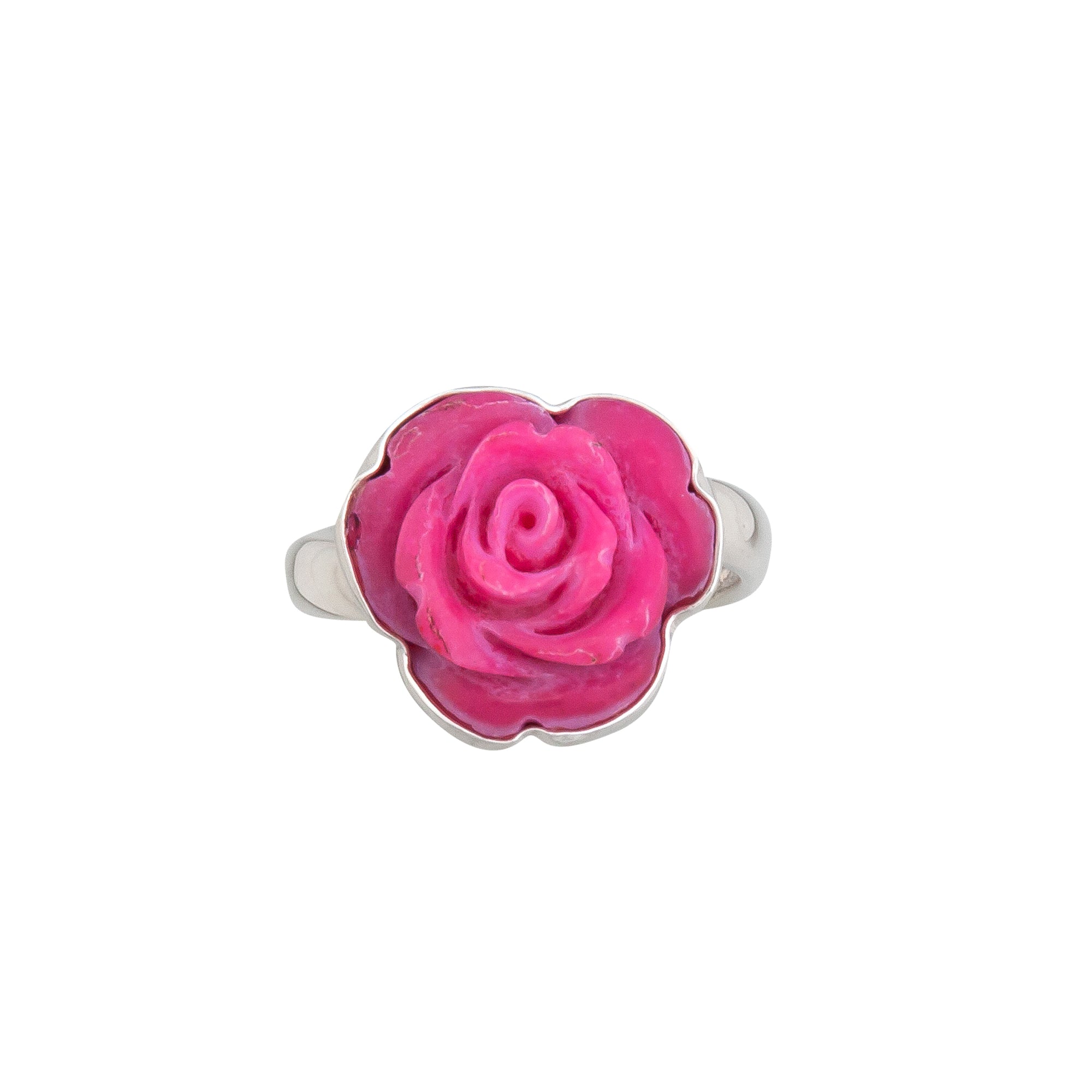 Sterling Silver Pink Resin Rose Adjustable Ring | Charles Albert Jewelry