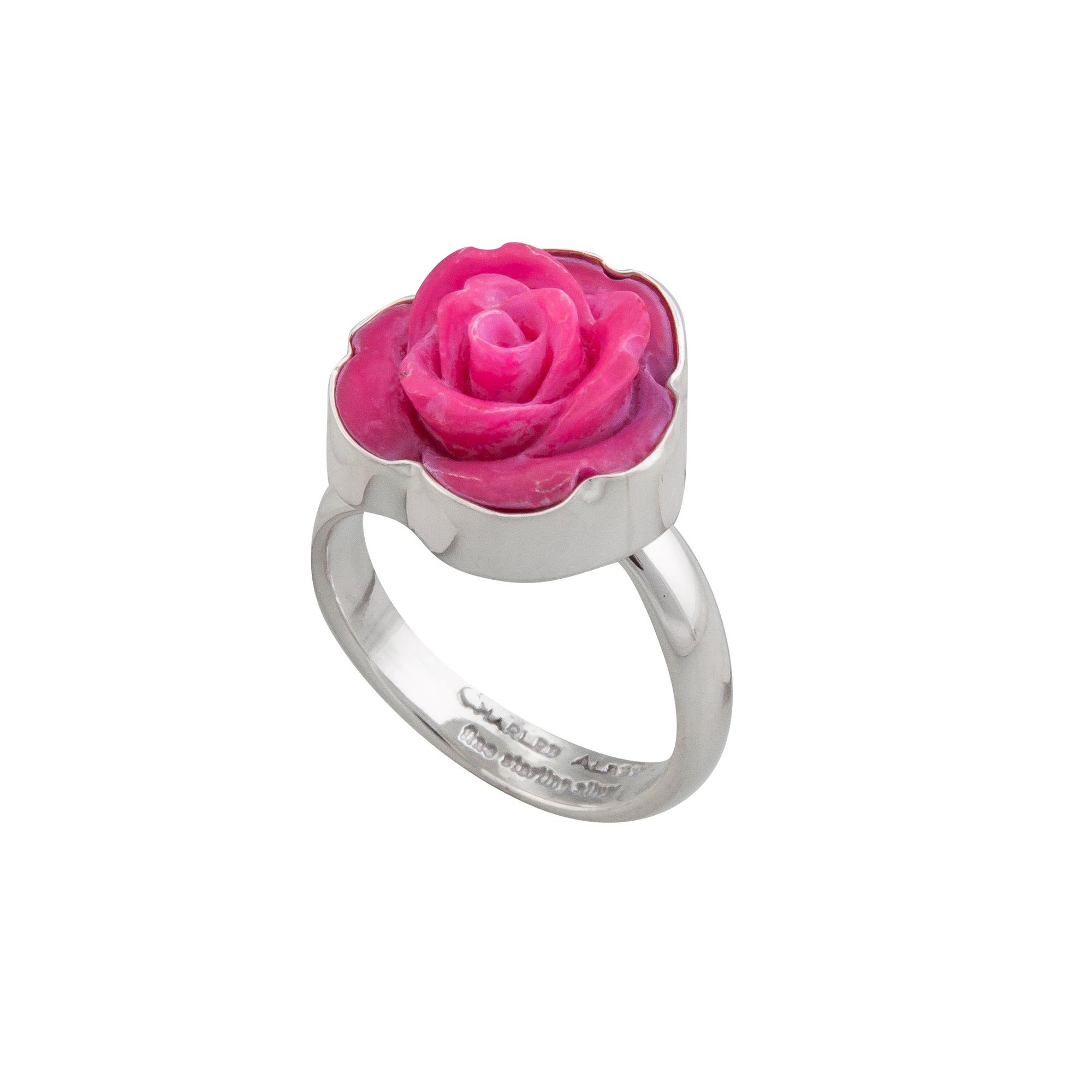 Sterling Silver Pink Resin Rose Adjustable Ring | Charles Albert Jewelry