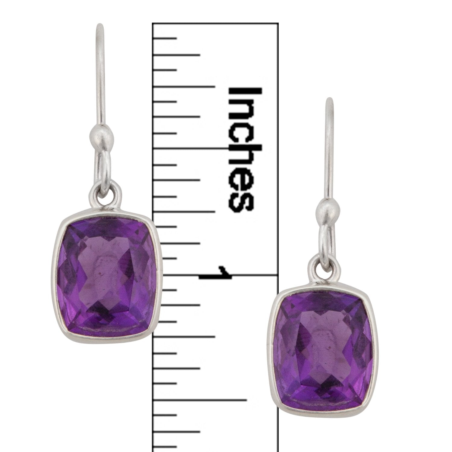 Sterling Silver Rectangle Amethyst Drop Earrings | Charles Albert Jewelry