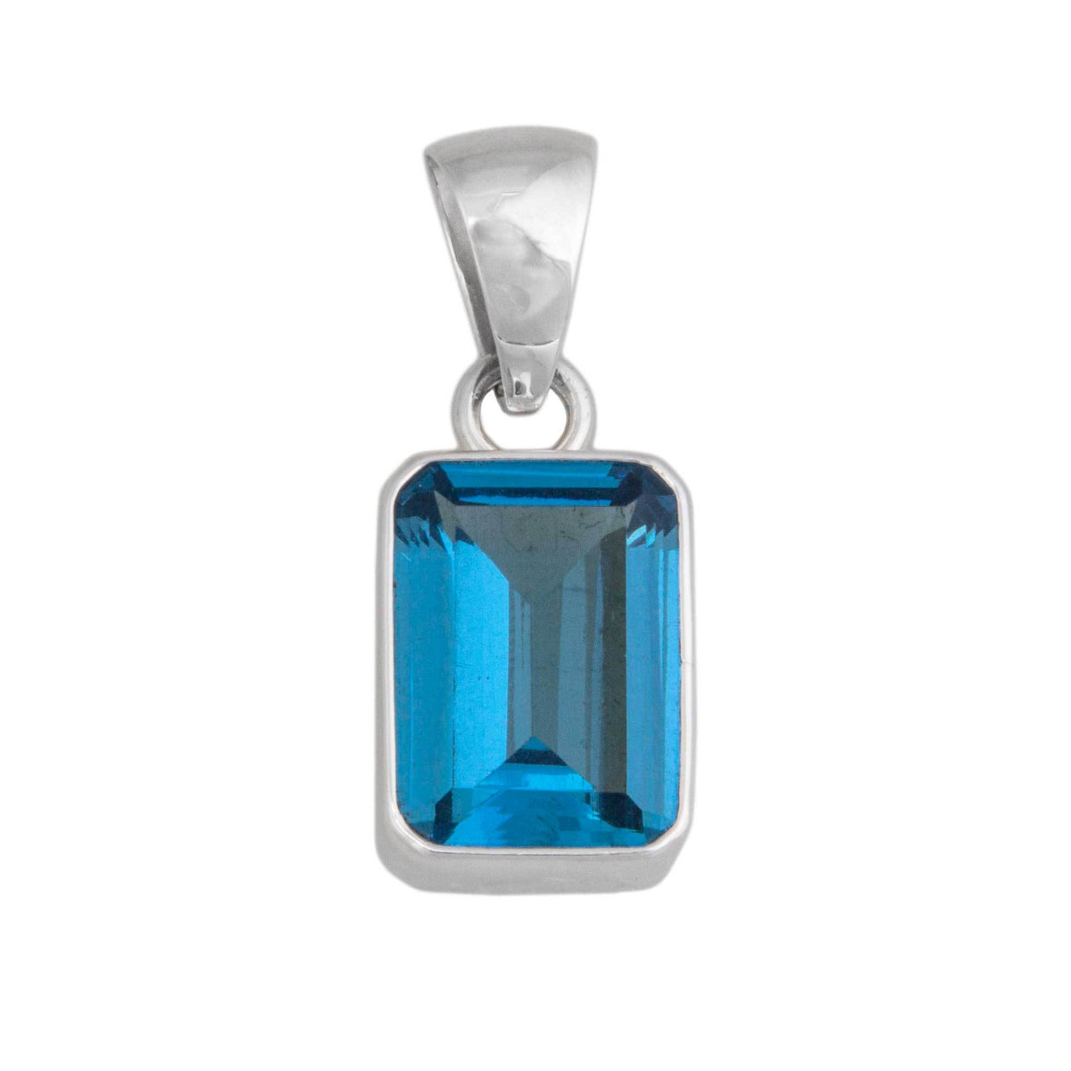 Sterling Silver Rectangle Blue Topaz Pendant | Charles Albert Jewelry