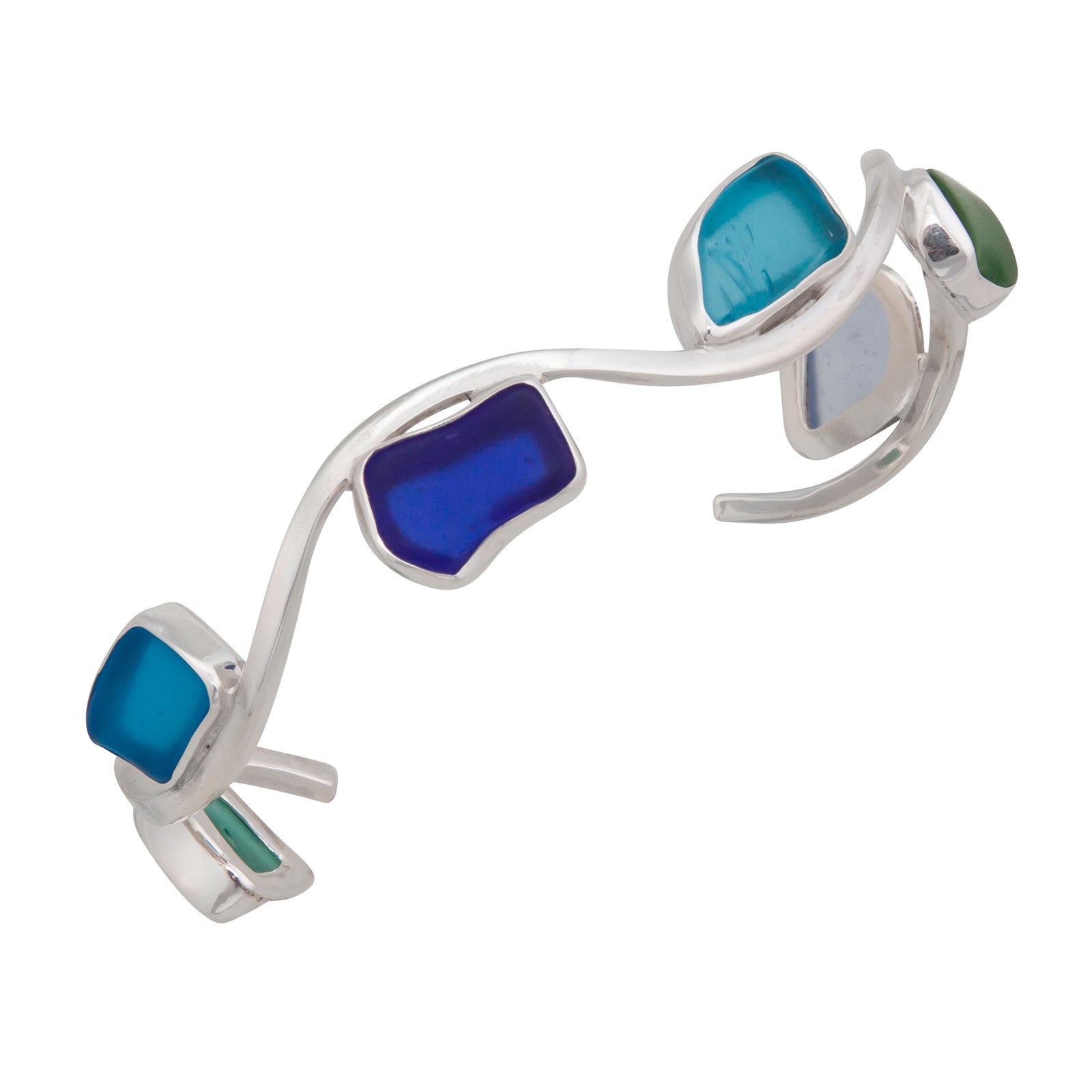 Sterling Silver Recycled Glass Wave Cuff Bracelet | Charles Albert Jewelry