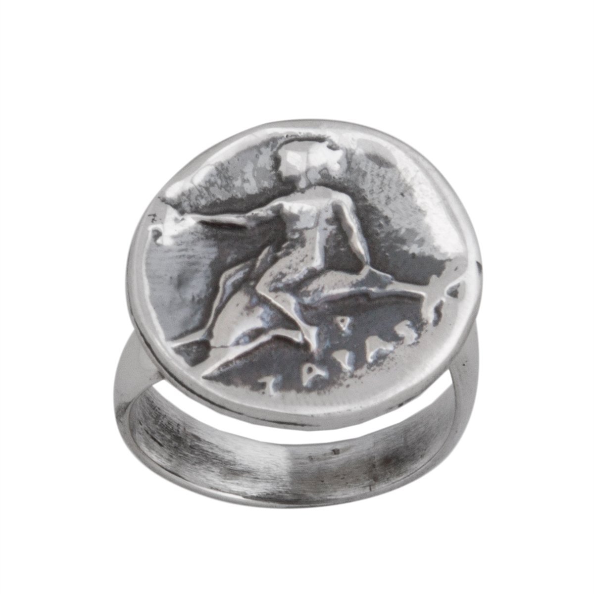 Sterling Silver Replica Boy on Dolphin Greek Coin Adjustable Ring