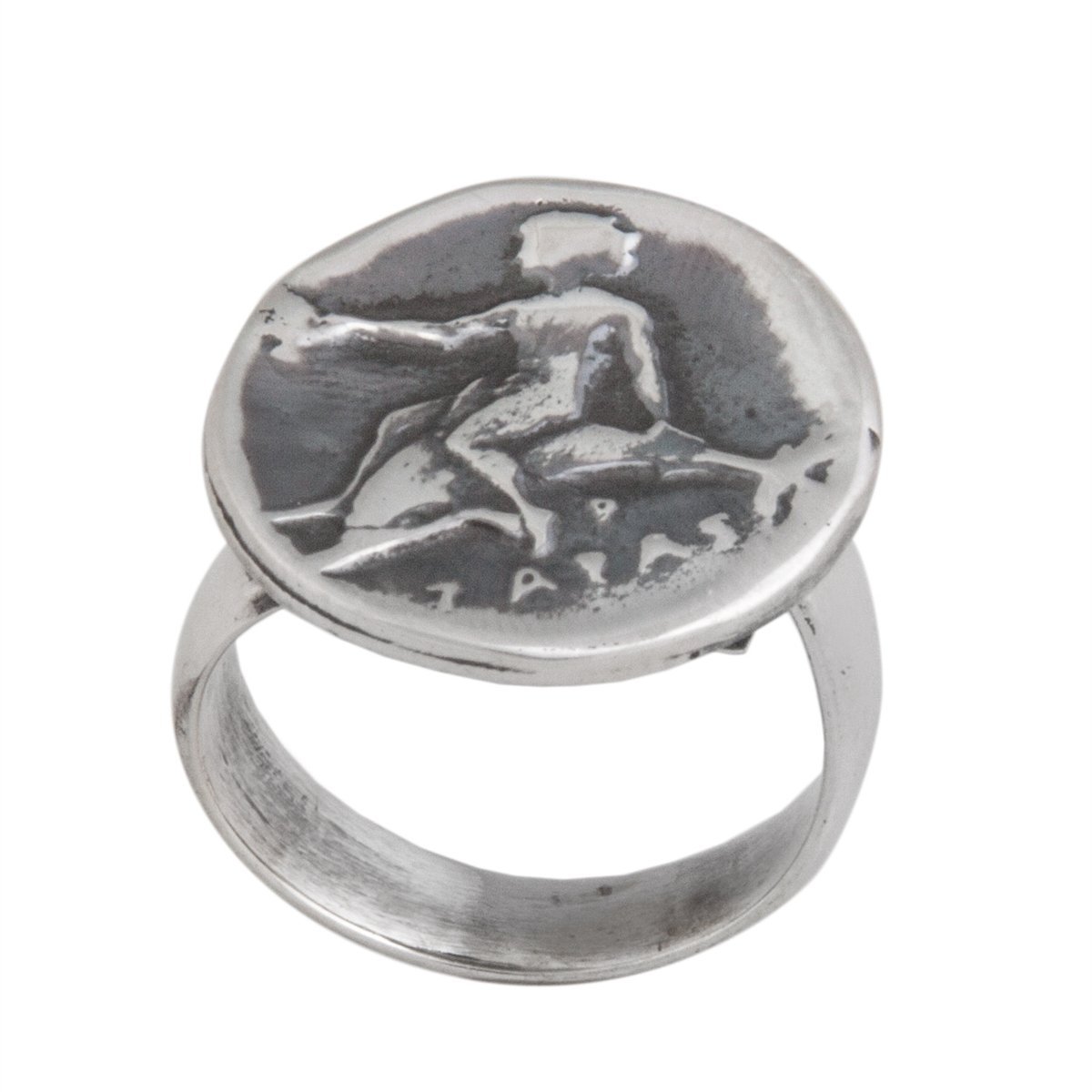 Sterling Silver Replica Boy on Dolphin Greek Coin Adjustable Ring | Charles Albert Jewelry