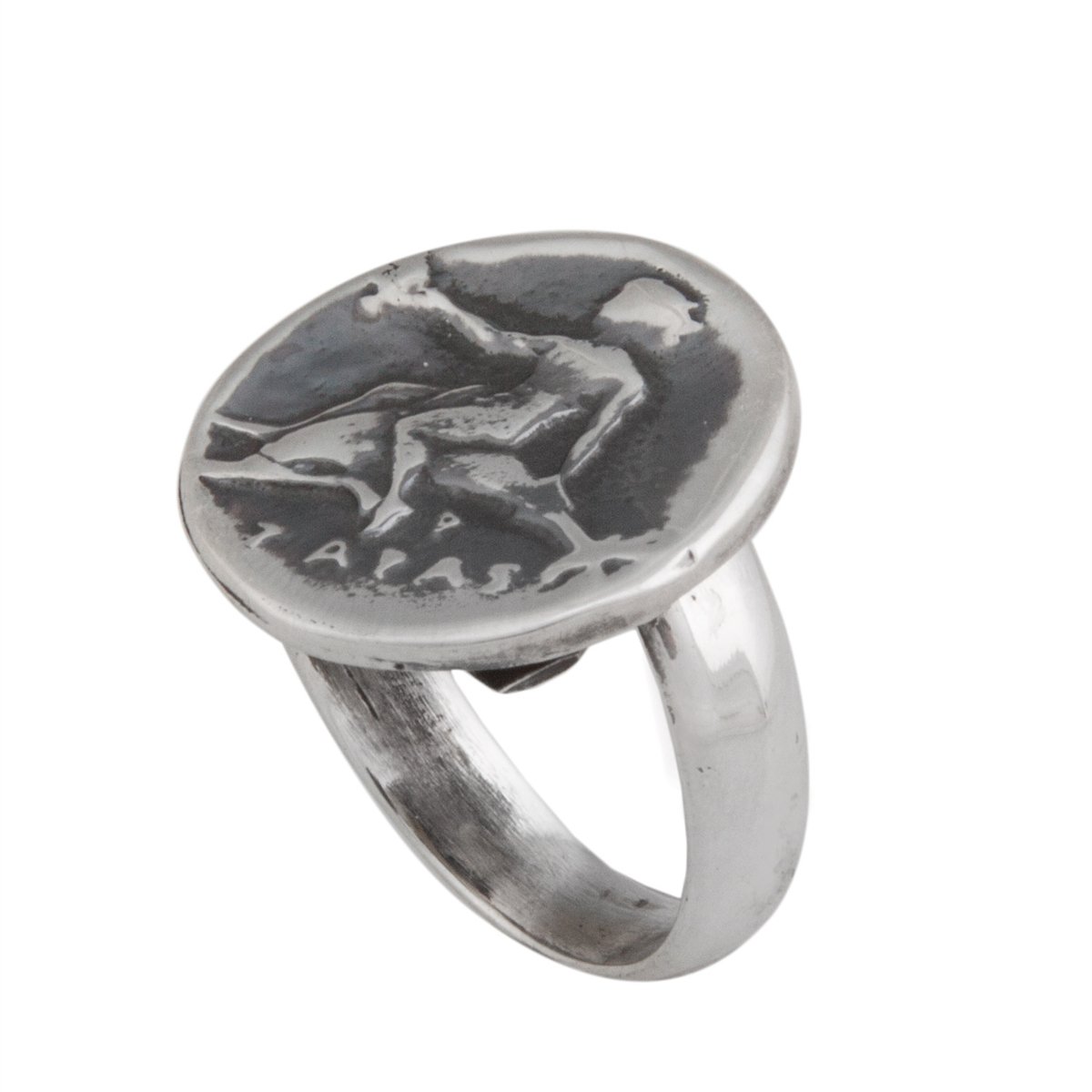 Sterling Silver Replica Boy on Dolphin Greek Coin Adjustable Ring | Charles Albert Jewelry