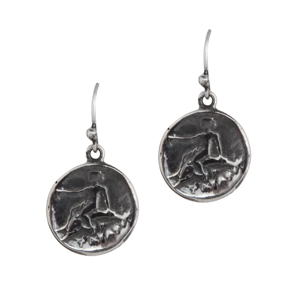 Sterling Silver Boy Dolphin Greek Coin Drop Earrings Charles