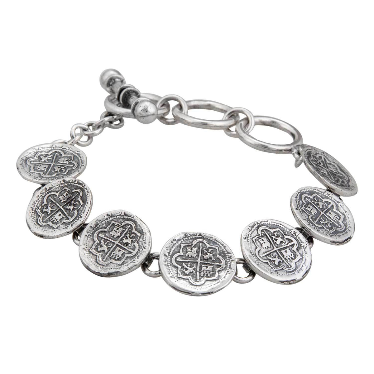 Sterling Silver Replica Spanish Coin Bracelet | Charles Albert Jewelry