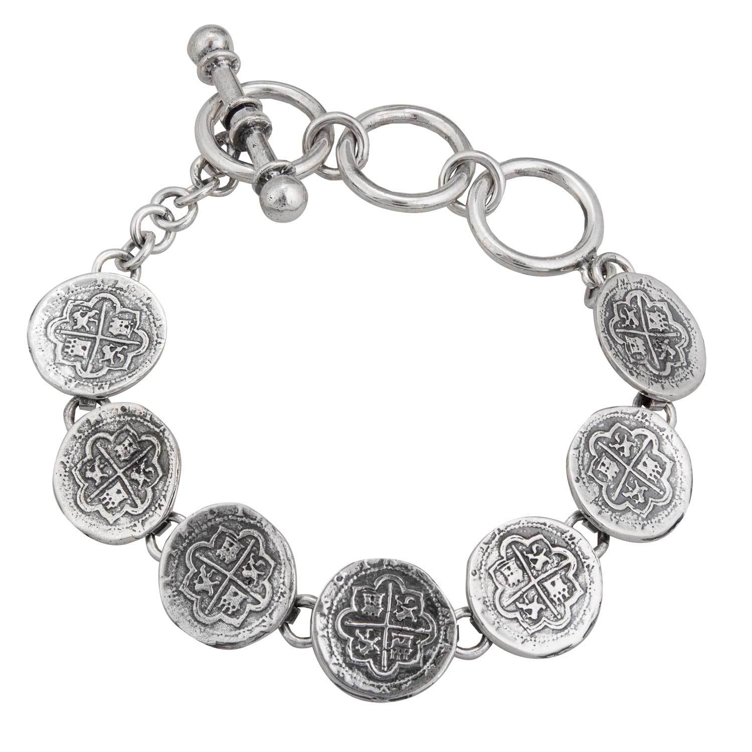 Sterling Silver Replica Spanish Coin Bracelet | Charles Albert Jewelry