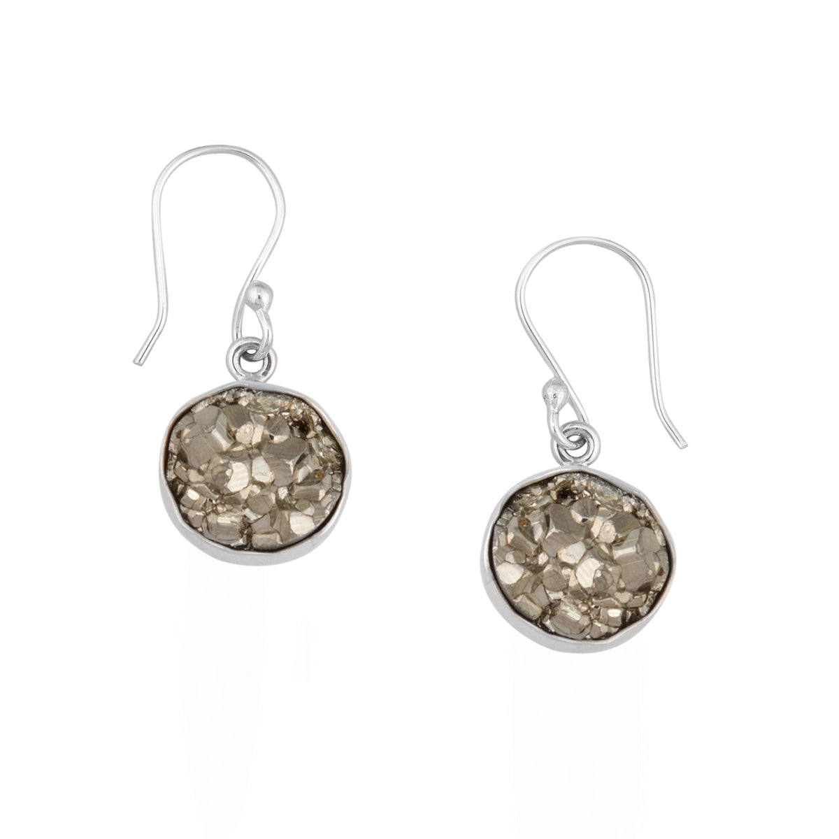 Sterling Silver Round Pyrite Earrings | Charles Albert Jewelry