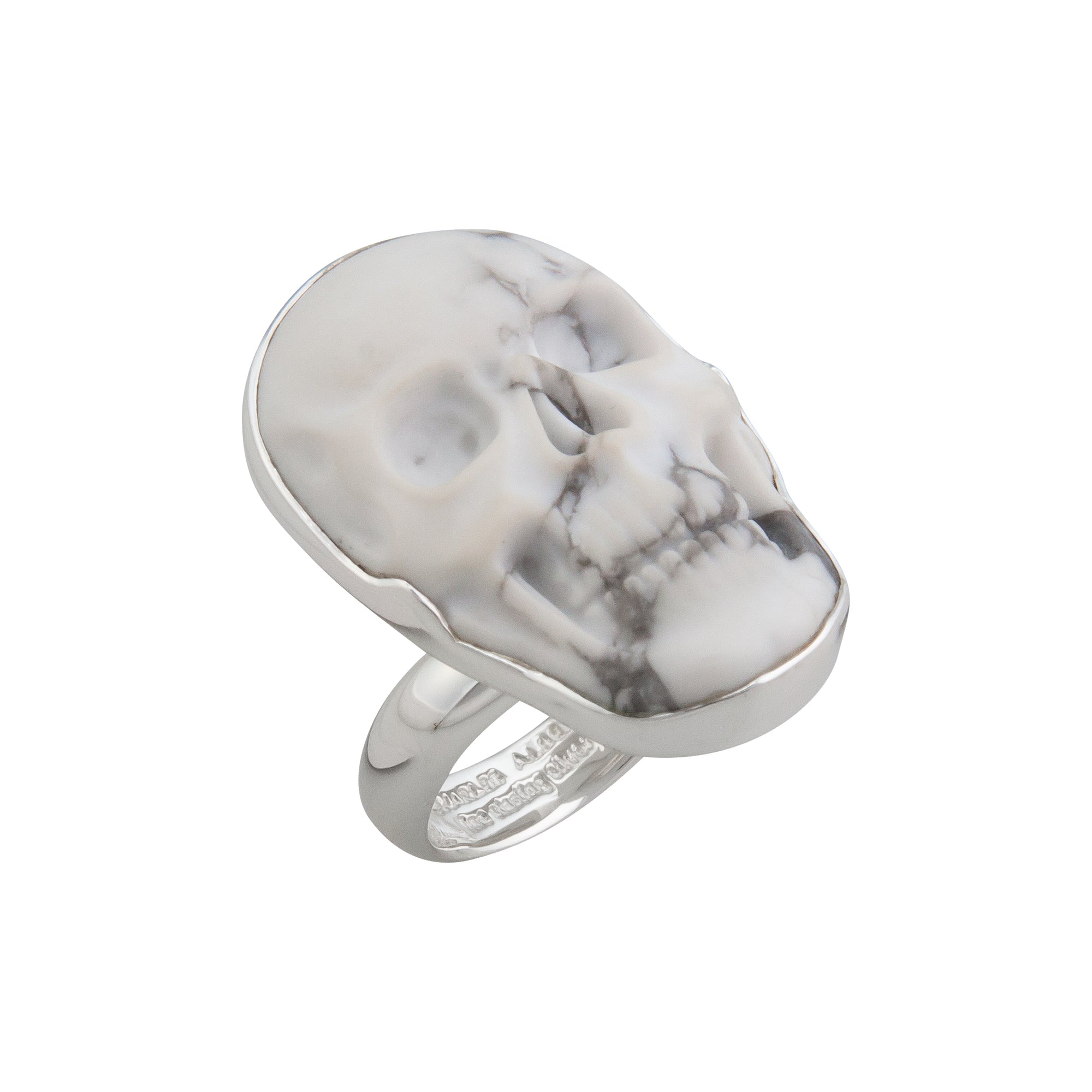 Sterling Silver Small Howlite Skull Adjustable Ring | Charles Albert Jewelry