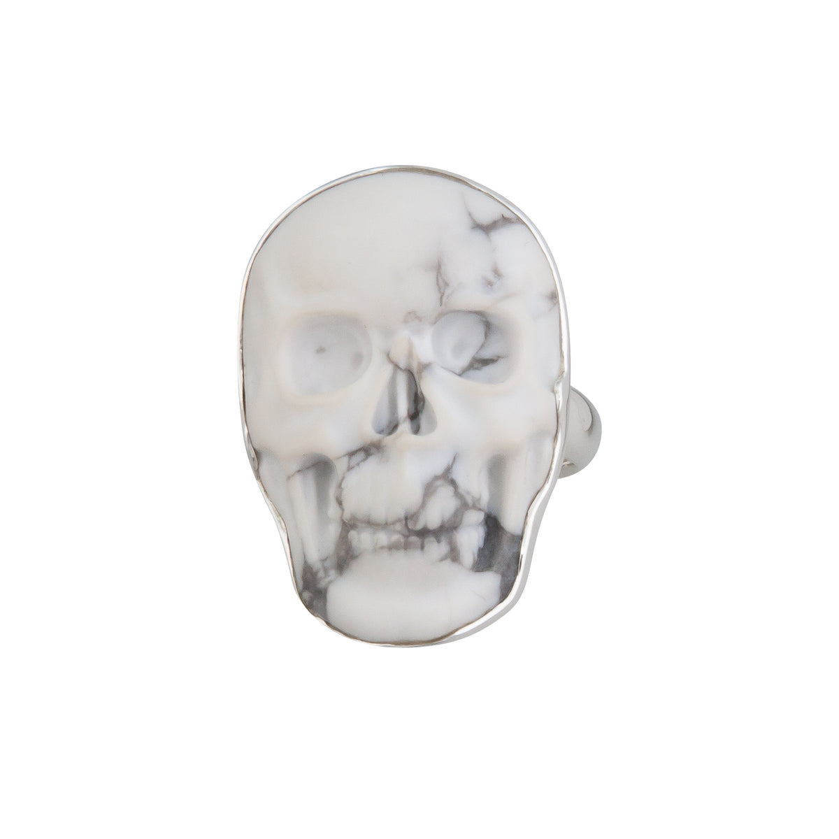 Sterling Silver Small Howlite Skull Adjustable Ring | Charles Albert Jewelry