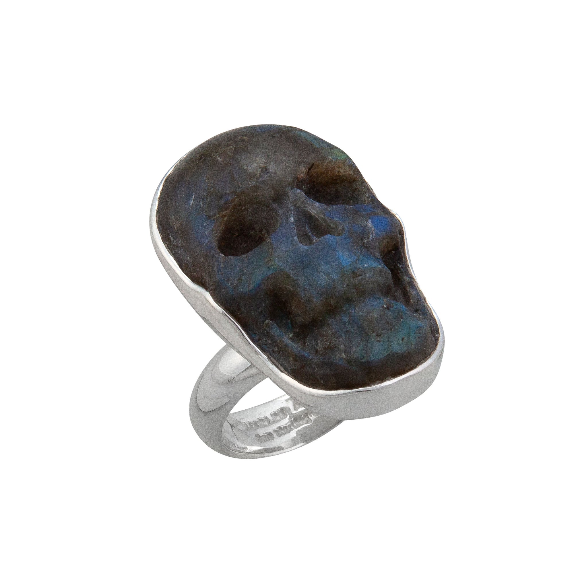 Sterling Silver Small Labradorite Skull Adjustable Ring | Charles Albert Jewelry