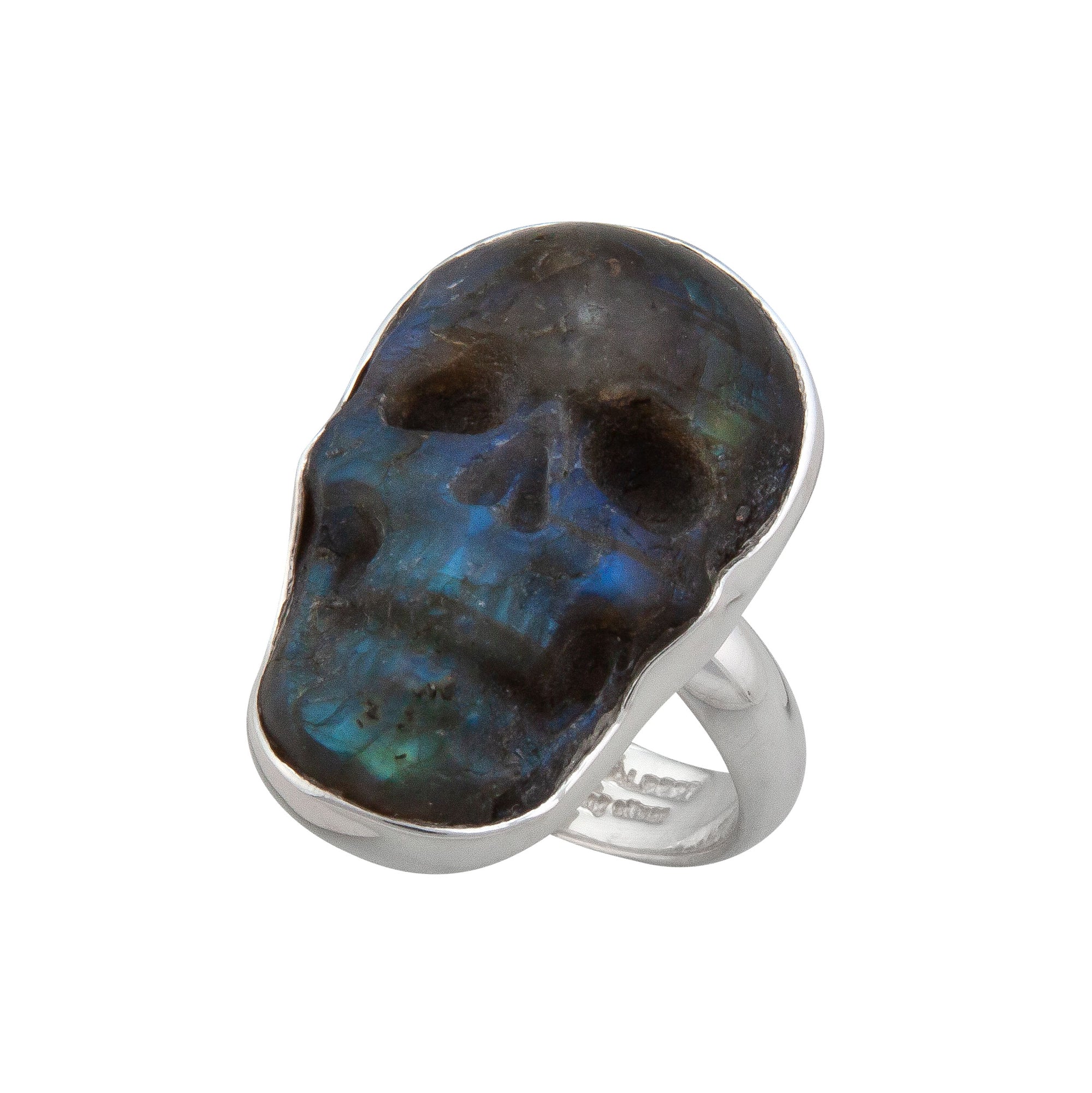 Sterling Silver Small Labradorite Skull Adjustable Ring | Charles Albert Jewelry