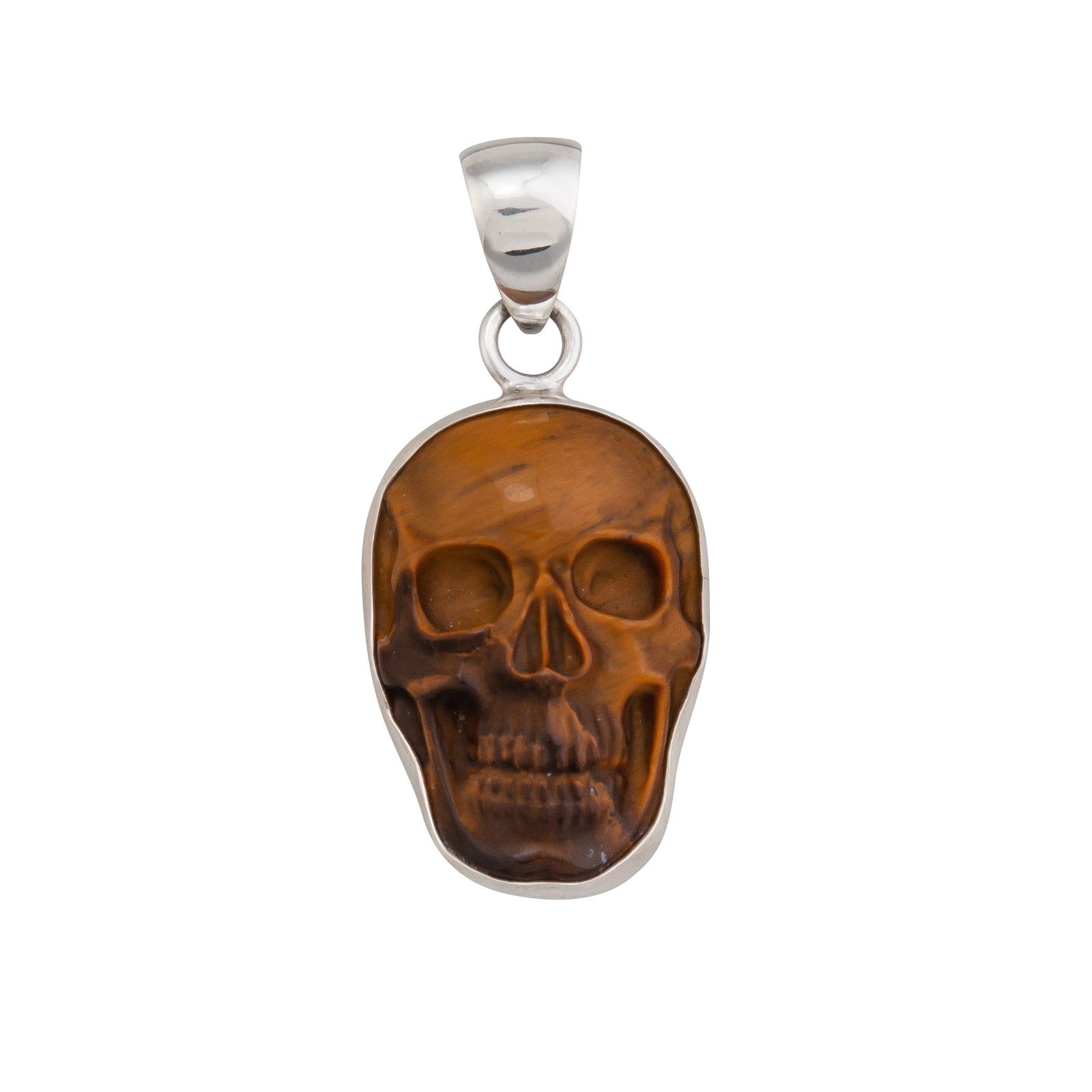 Sterling Silver Small Skull Pendant - Tiger Eye | Charles Albert Jewelry