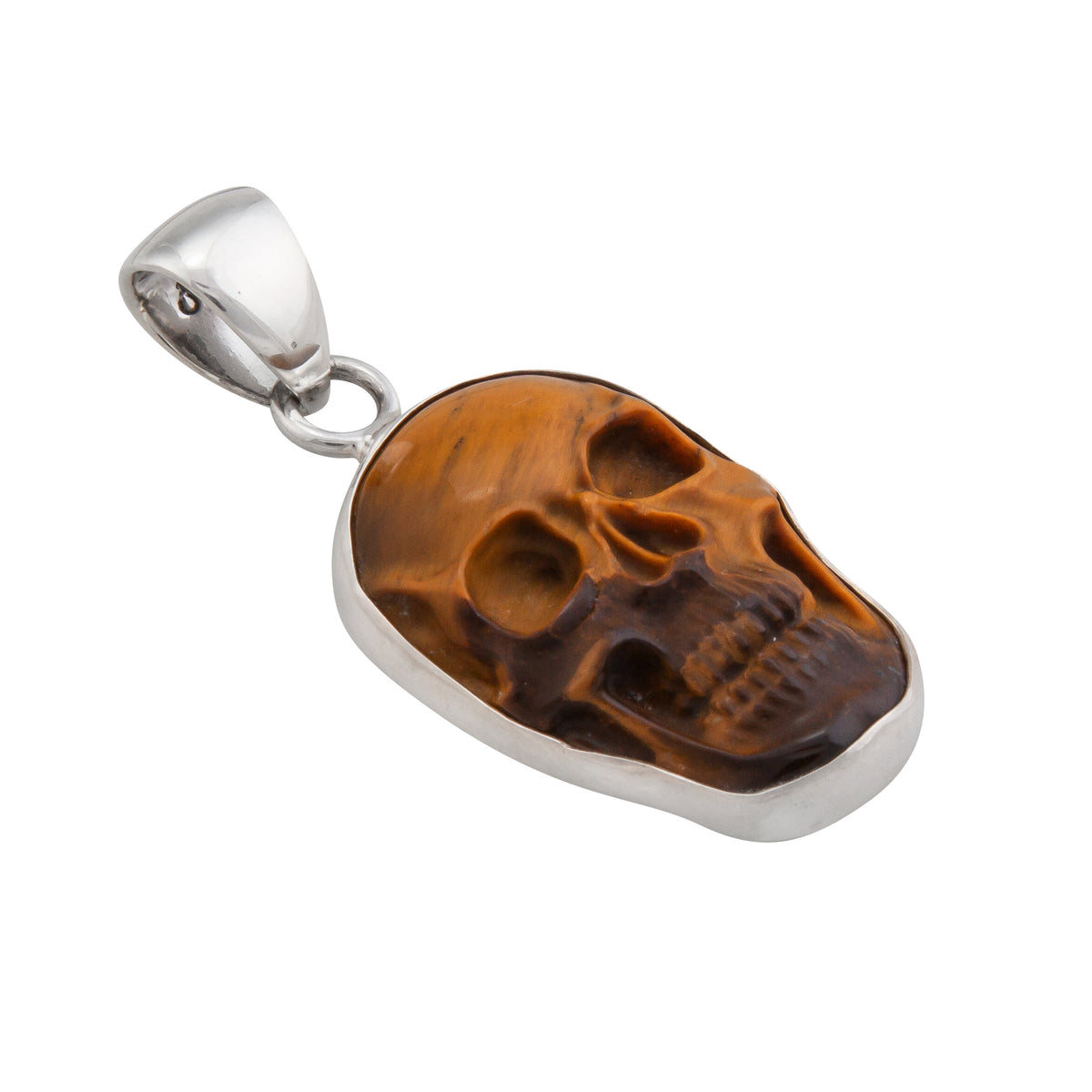 Sterling Silver Small Skull Pendant - Tiger Eye | Charles Albert Jewelry