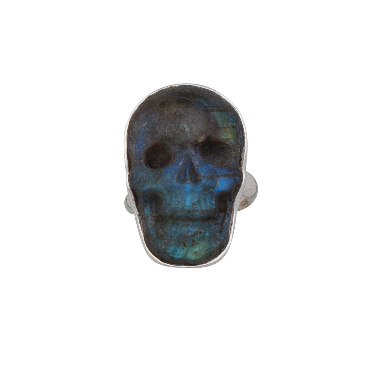 Sterling Silver Small Labradorite Skull Adjustable Ring | Charles Albert Jewelry