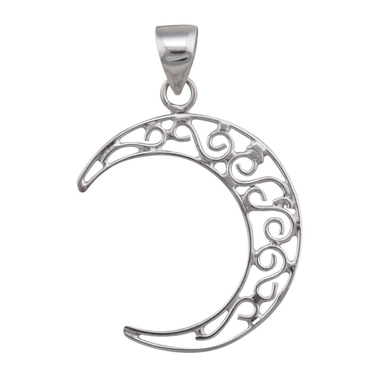 Sterling Silver Swirl Cutout Crescent Moon Pendant | Charles Albert Jewelry