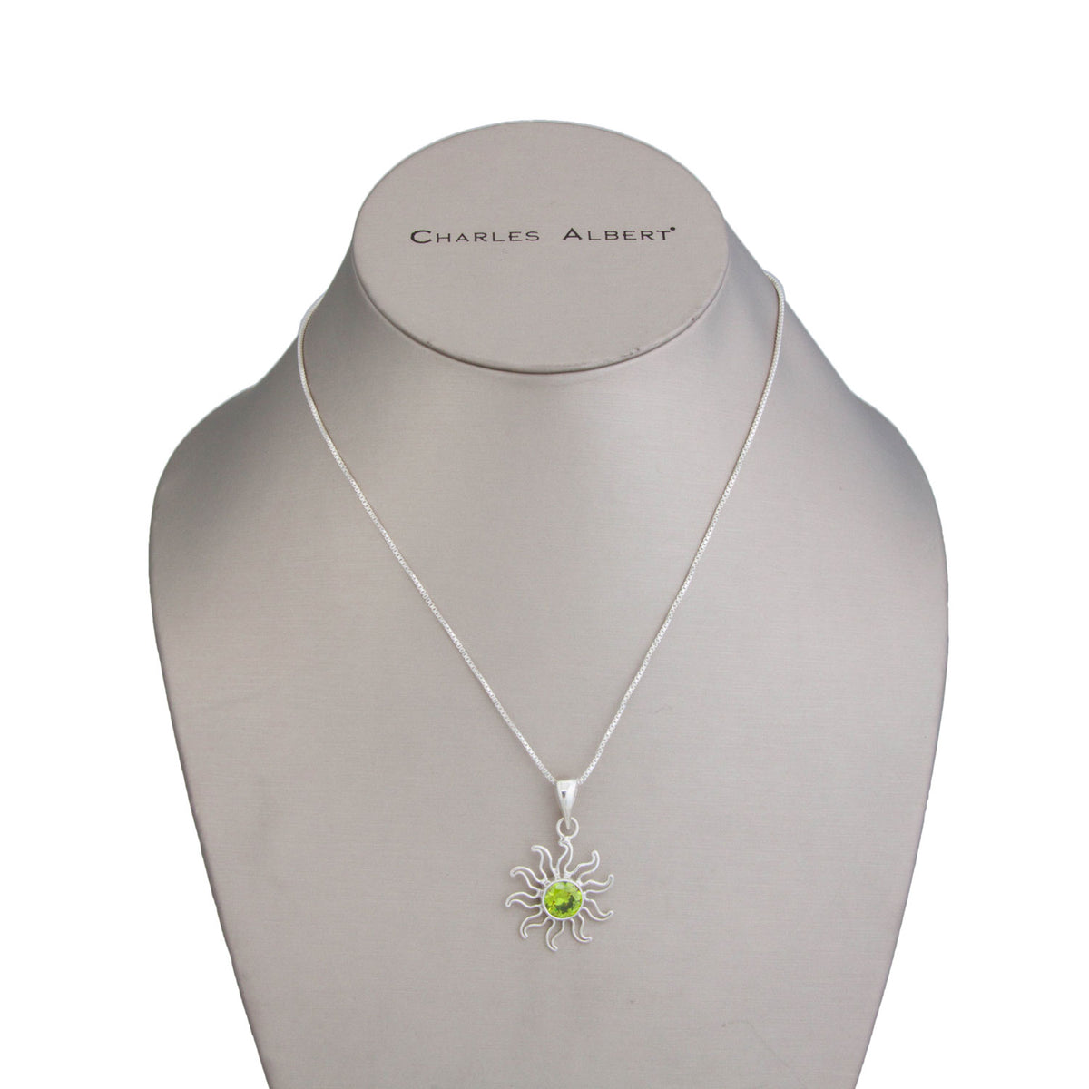 Sterling Silver Synthetic Peridot Sun Pendant | Charles Albert Jewelry