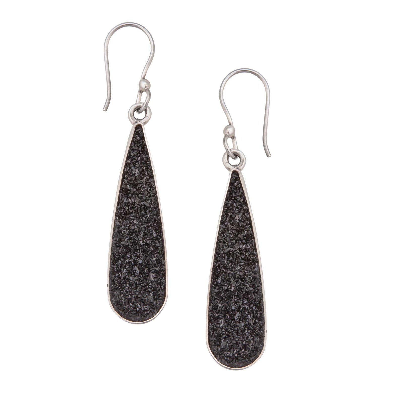 Sterling Silver Teardrop Black Druzy Drop Earrings | Charles Albert Jewelry