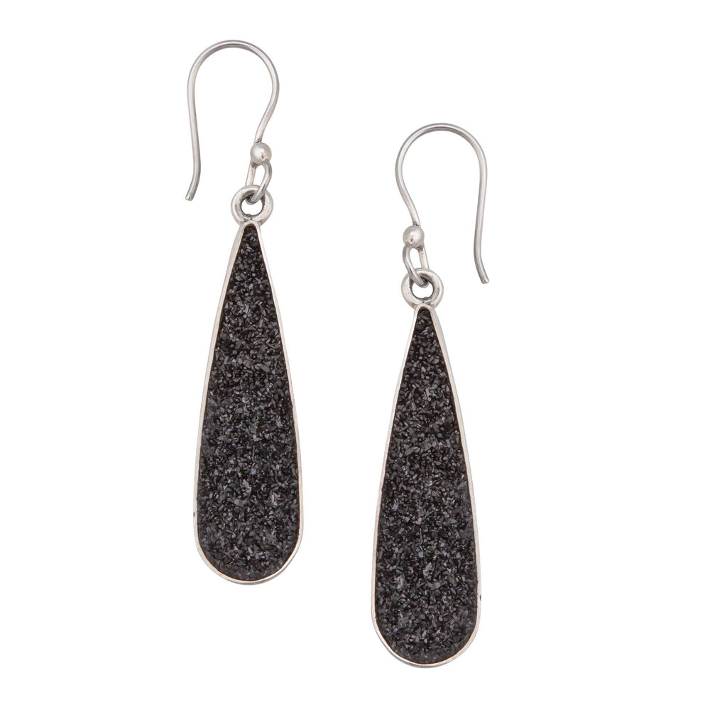 Black Glitter Teardrop Earrings, Black Sparkle Faux Leather Teardrops, Hypoallergenic Stainless Steel